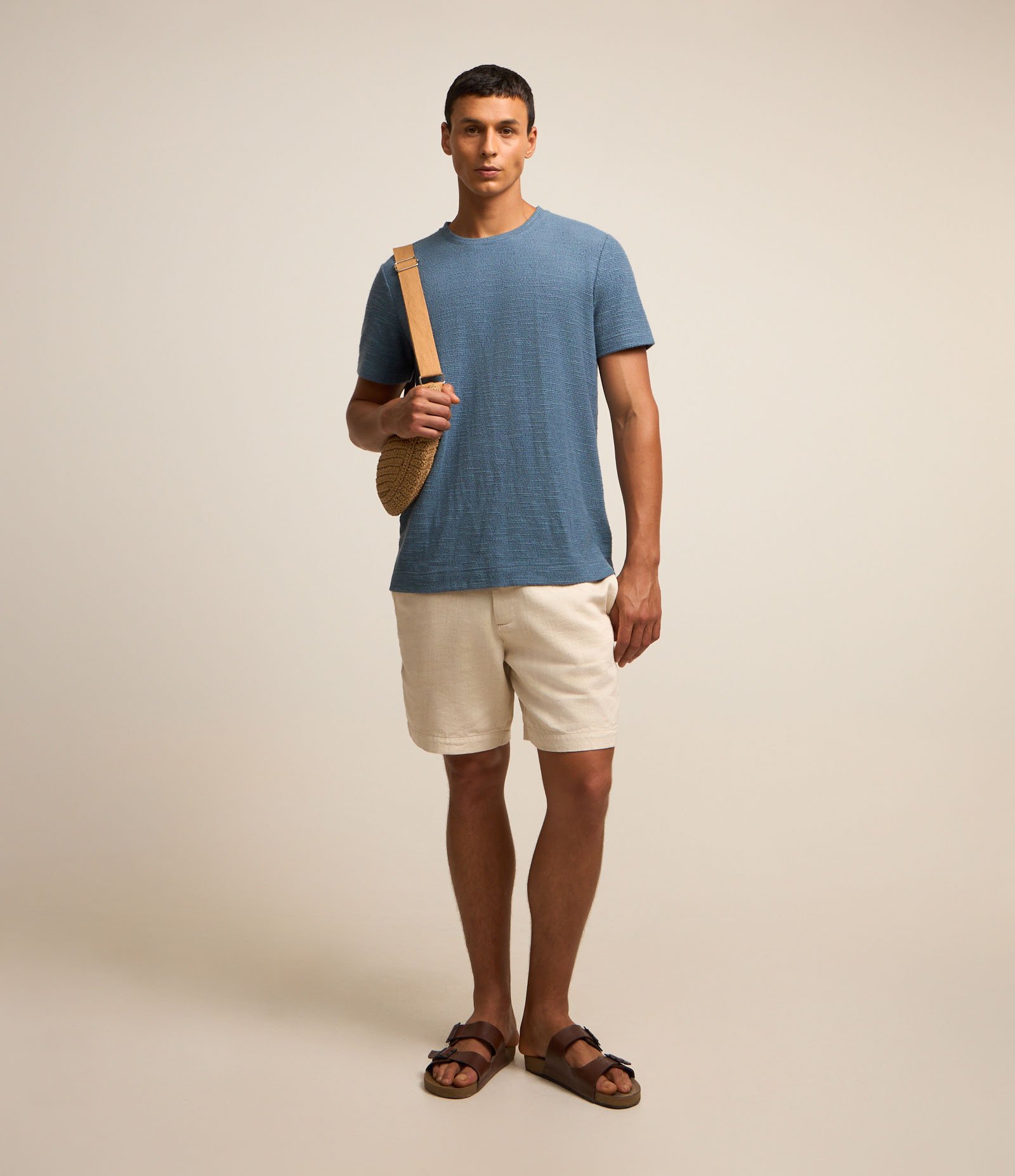 Camiseta Regular em Malha Texturizada Azul 2