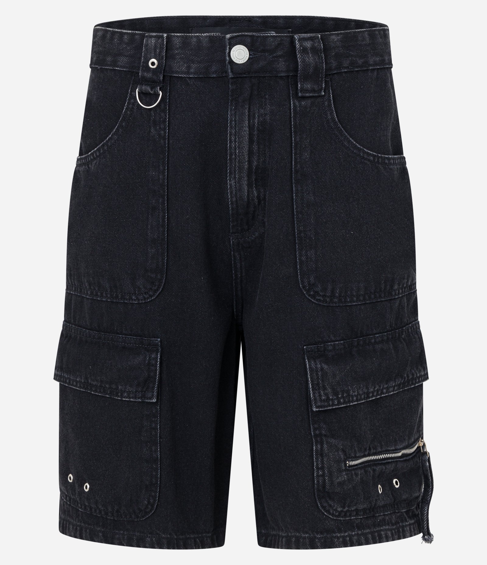 Bermuda Baggy em Jeans com Bolso Carpinteiro Preto 6