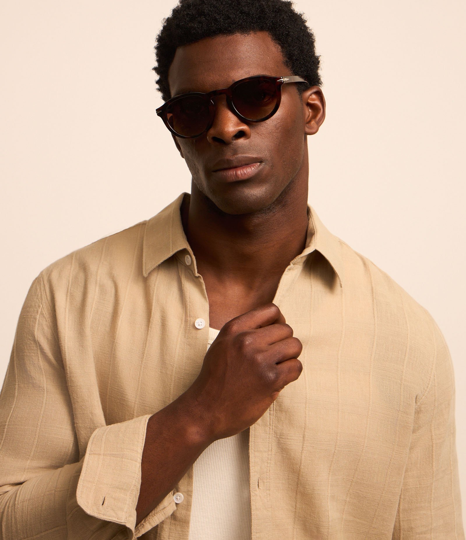 Camisa Regular em Linho com Textura Grid e Manga Longa 3