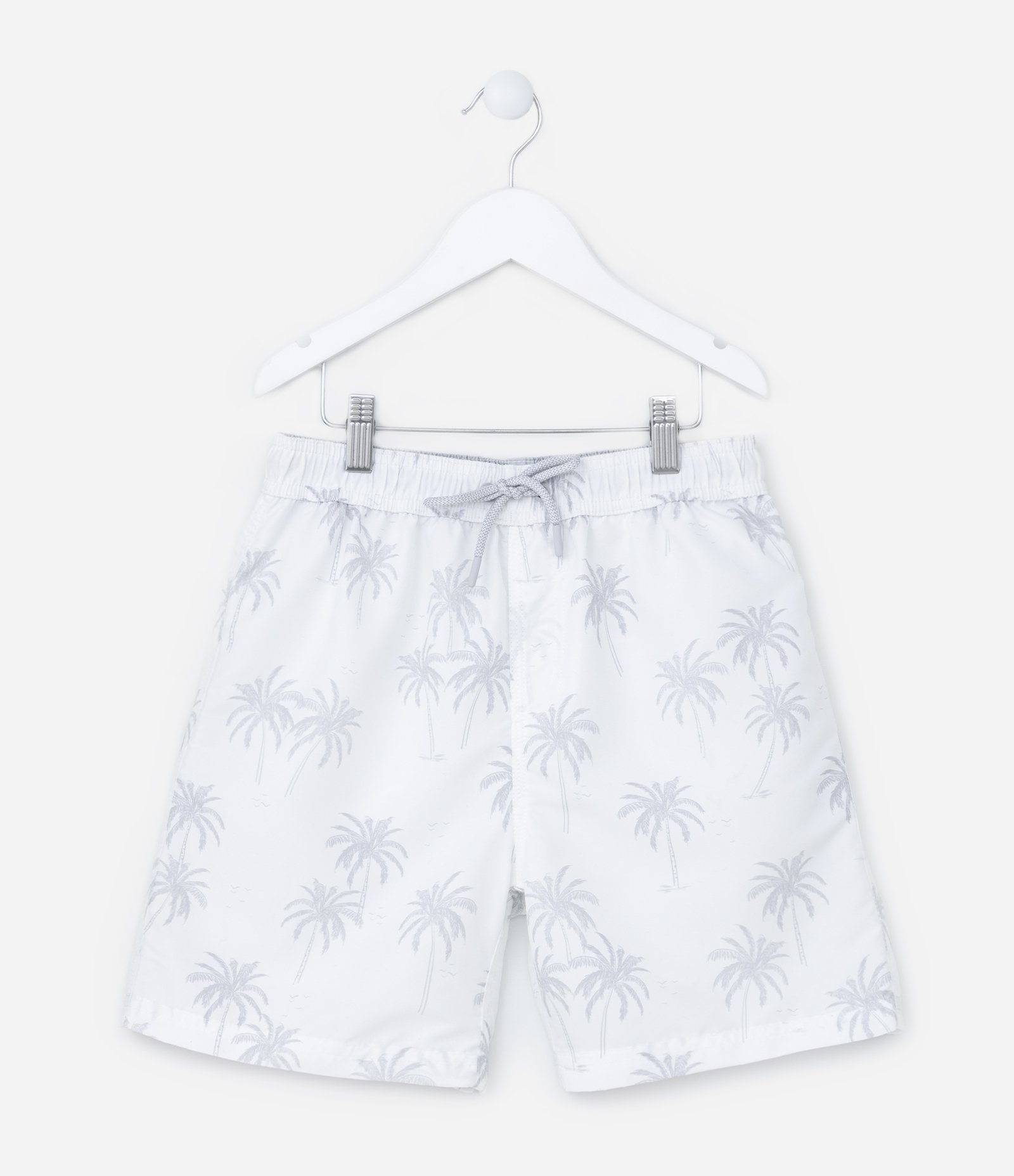 Bermuda Infantil em Microfibra com Estampa Coqueiros - Tam 5 a 14 Anos Branco 1