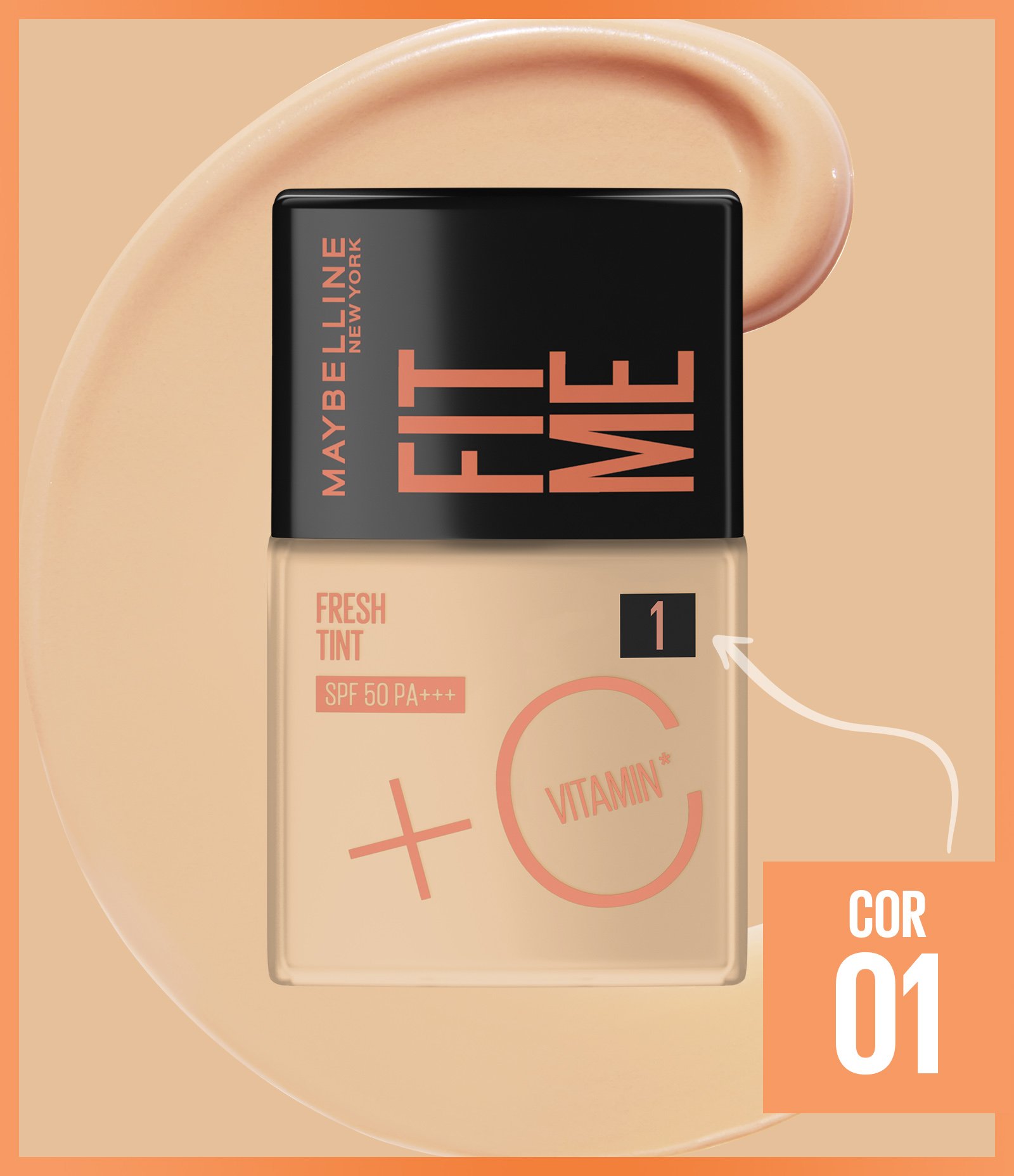 Base Liquida Maybelline NY Fit Me Fresh Tint com Vitamina C e FPS50 COR 01 6