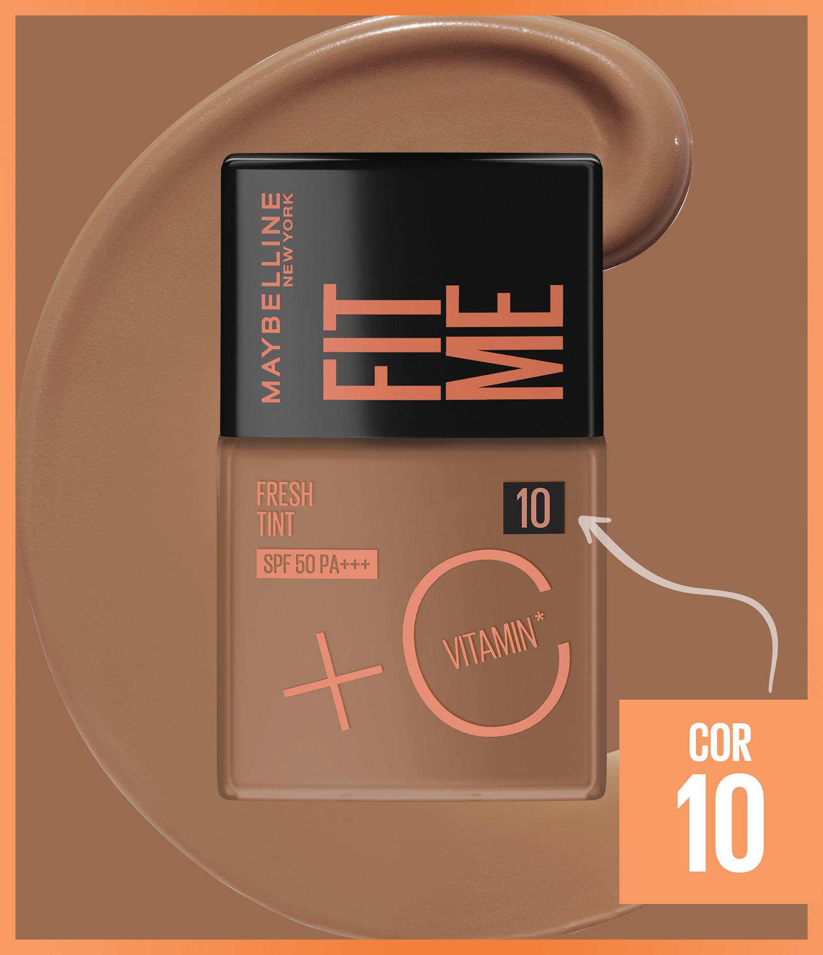 Base Liquida Maybelline NY Fit Me Fresh Tint com Vitamina C e FPS50 COR 10 6