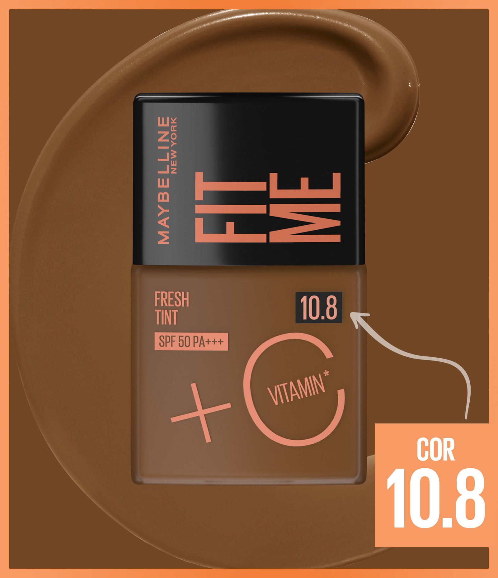 Base Liquida Maybelline NY Fit Me Fresh Tint com Vitamina C e FPS50 COR 10,8 6