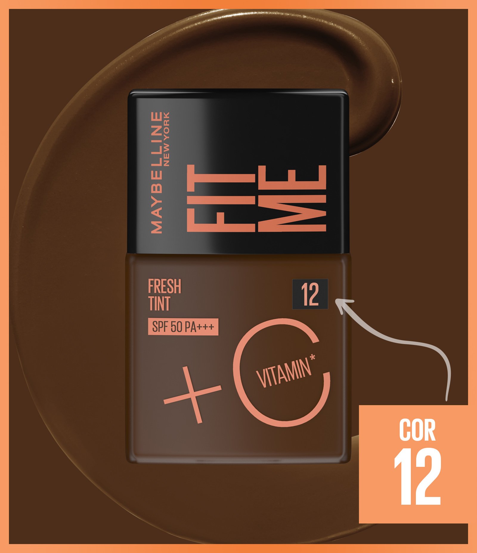 Base Liquida Maybelline NY Fit Me Fresh Tint com Vitamina C e FPS50 COR 12 6