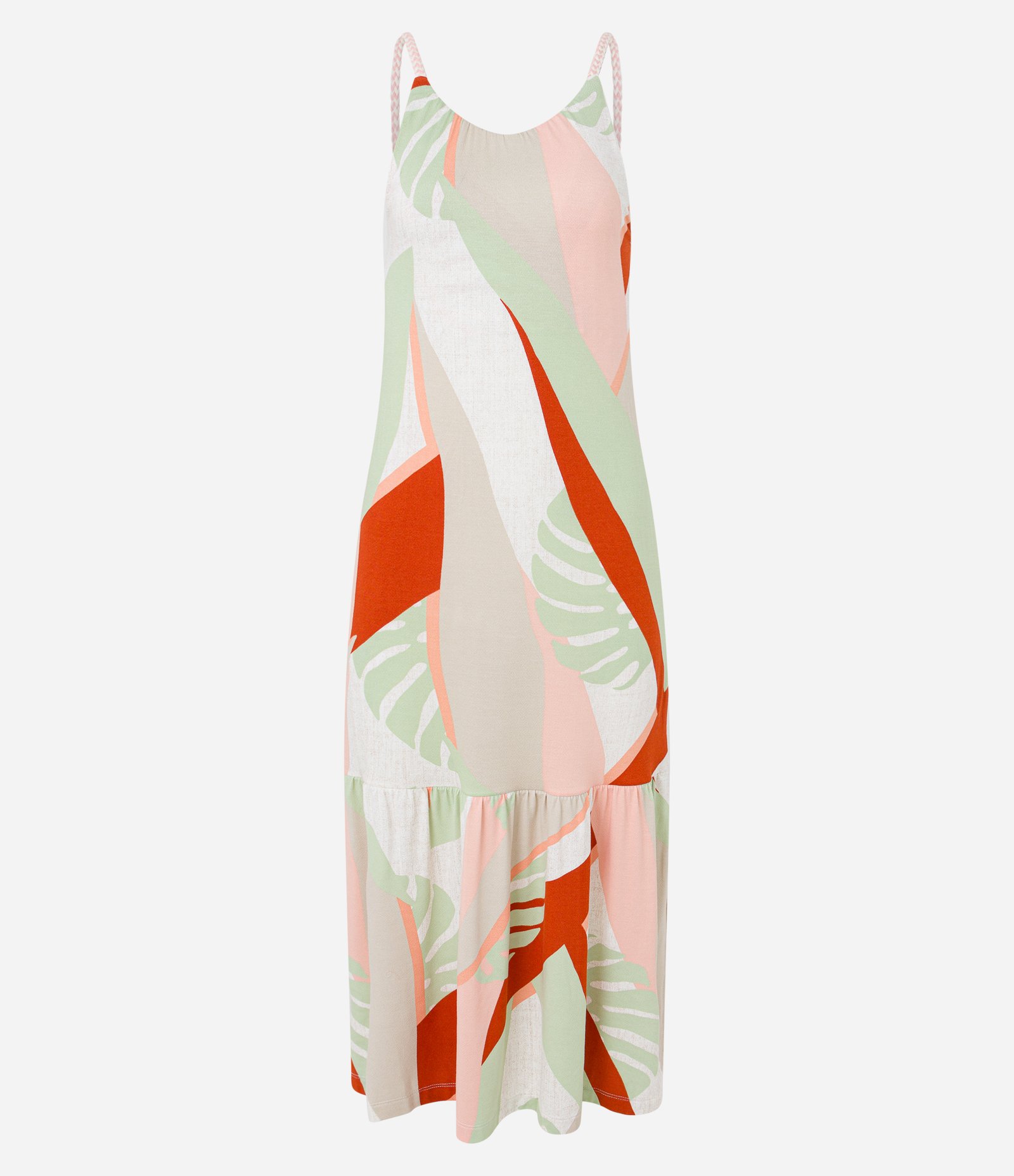 Vestido New Midi em Viscose com Estampa de Folhagem e Babado na Barra Multicores 6