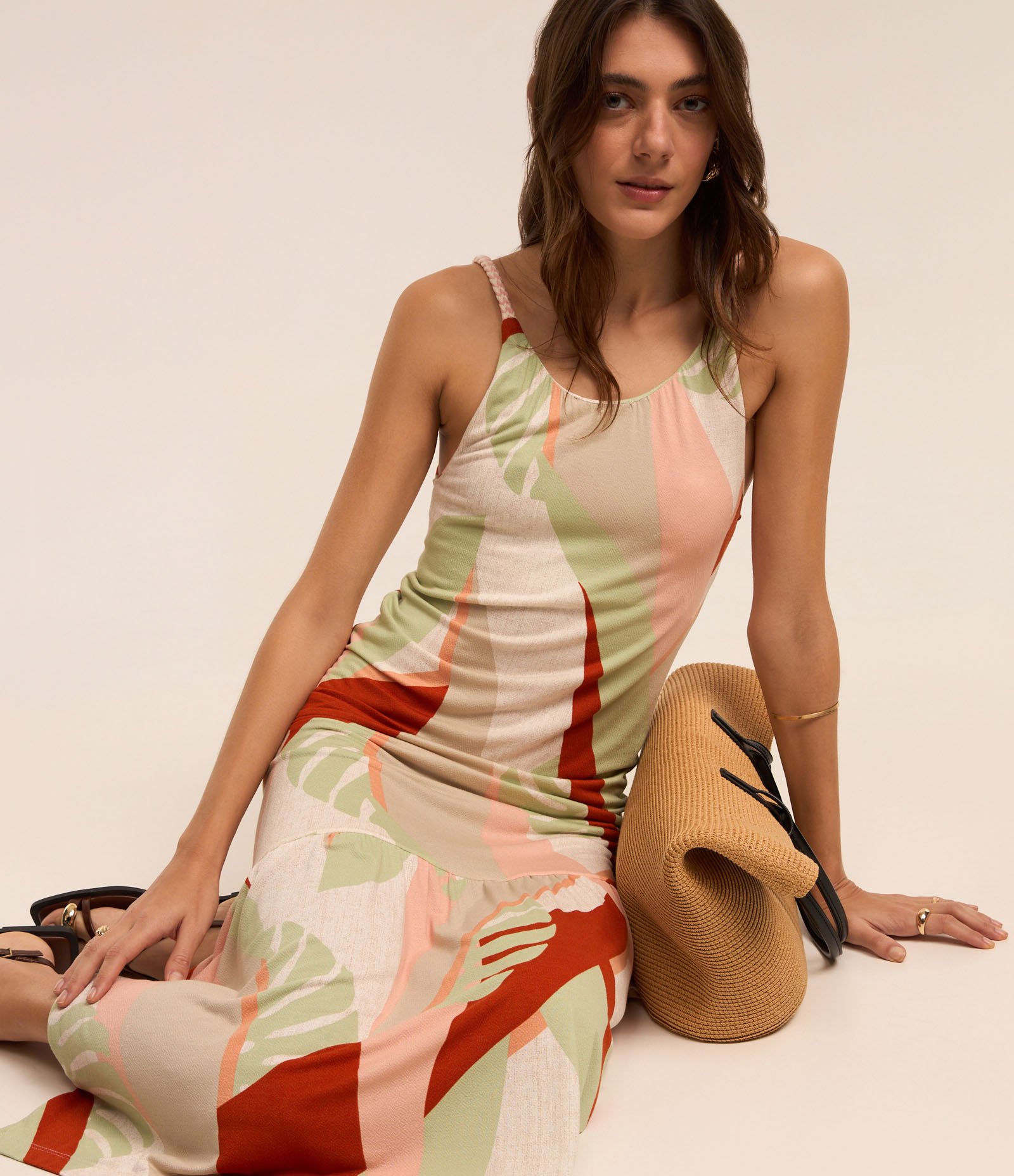 Vestido New Midi em Viscose com Estampa de Folhagem e Babado na Barra Multicores 5