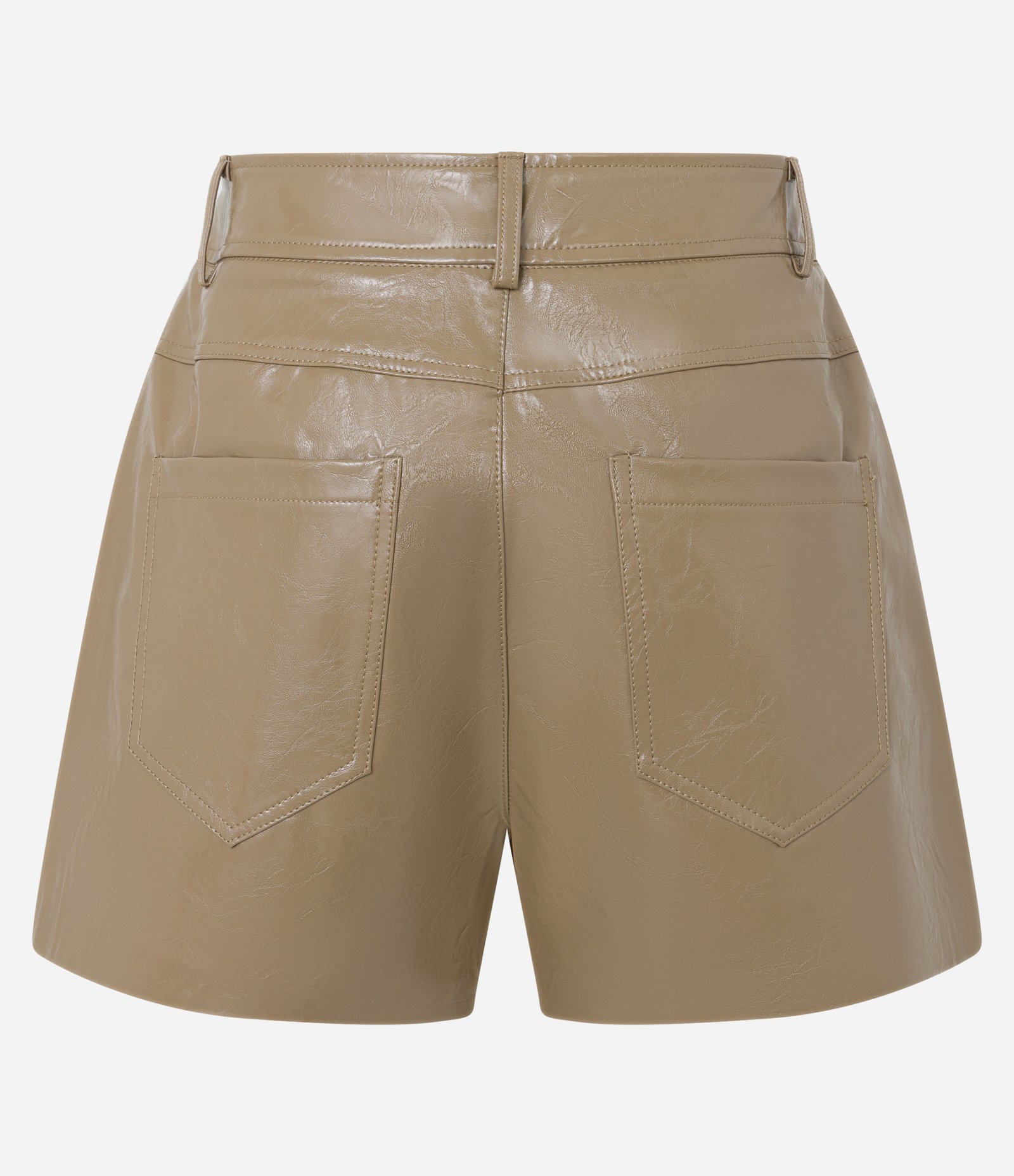 Short Curto em Vinil com Bolsos Marrom 2