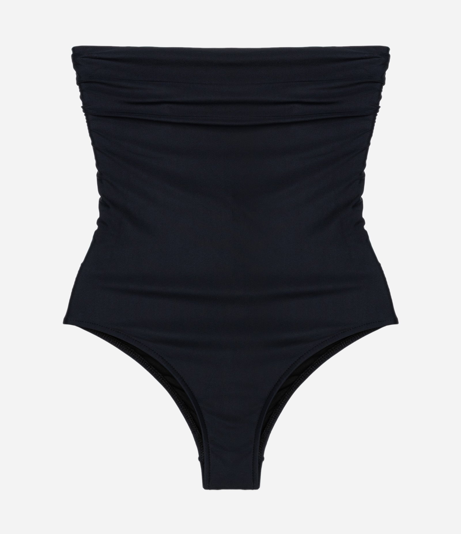 Maiô Sem Alça em Microfibra com Busto Drapeado Preto 4