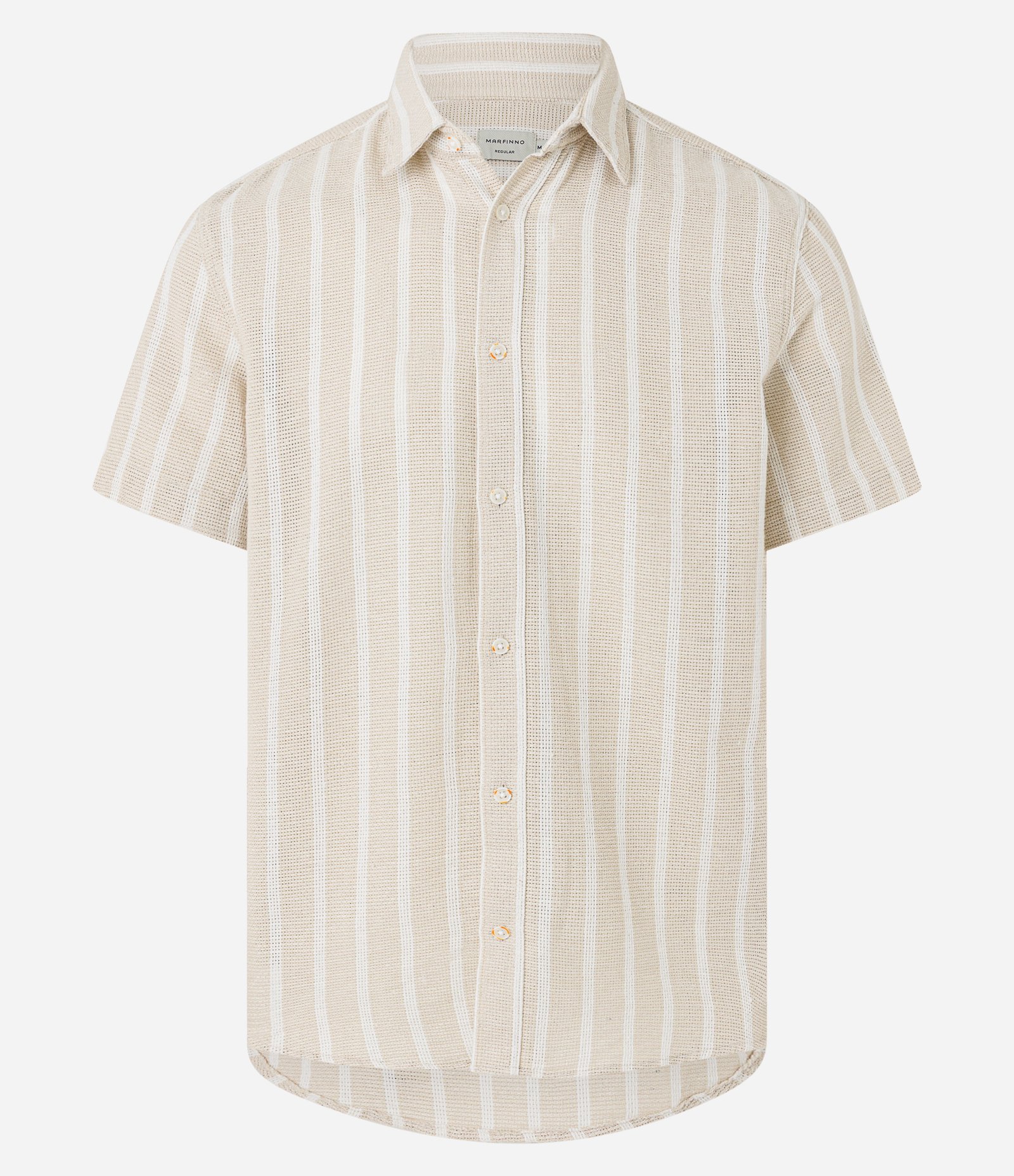 Camisa Maquinetada com Listras Verticais e Textura Bege/Branco 7