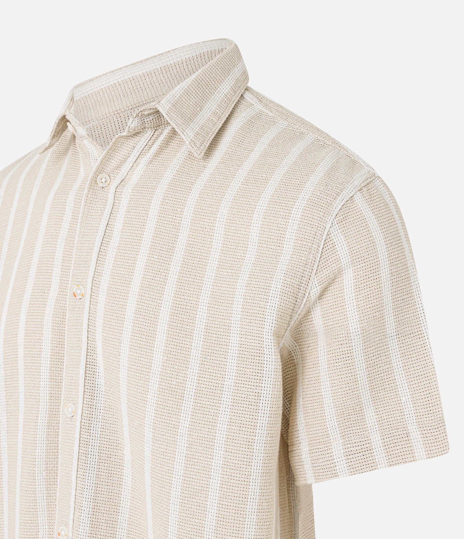 Camisa Maquinetada com Listras Verticais e Textura Bege/Branco 8