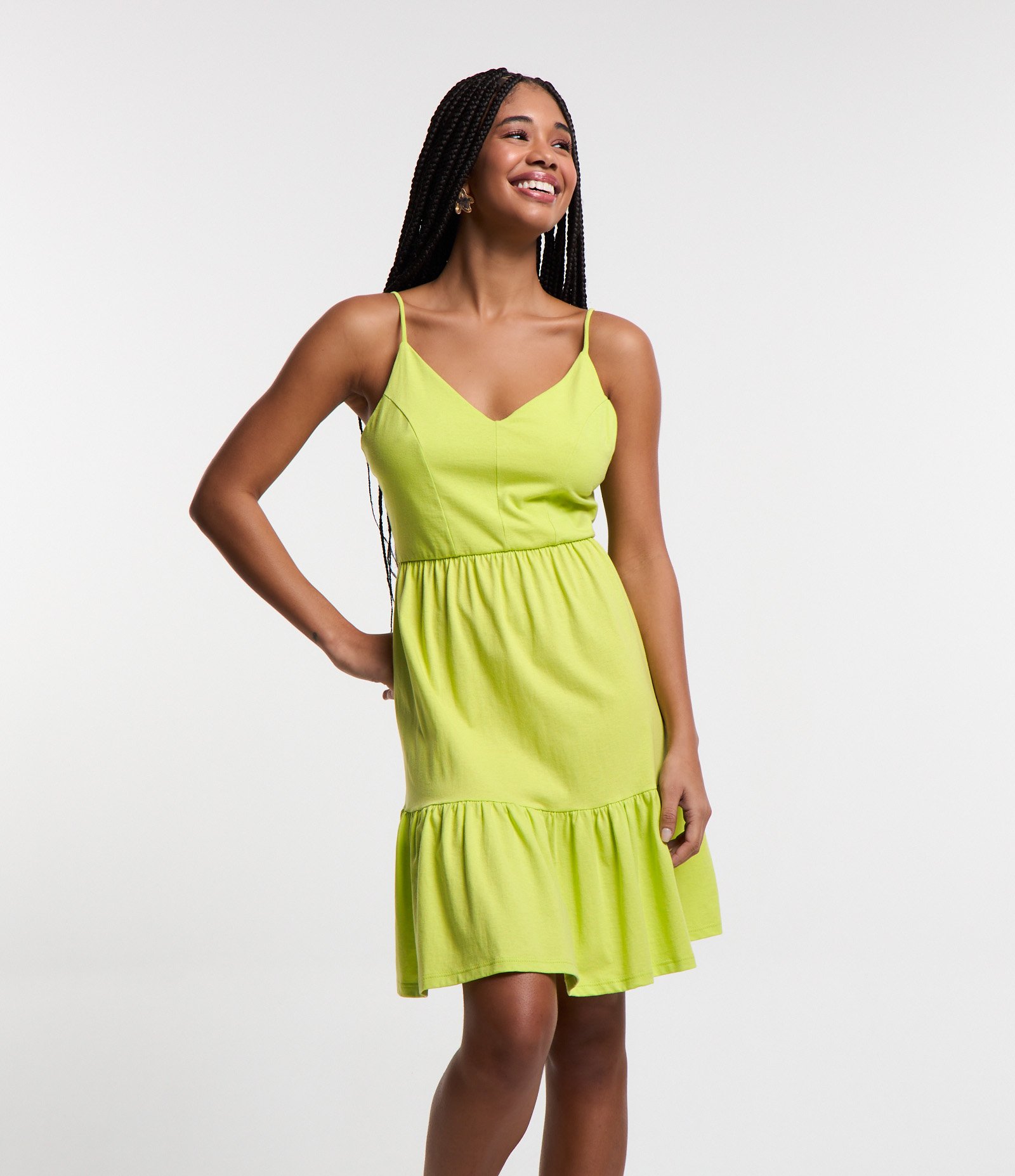 Vestido Curto em Algodão com Recorte e Alcinhas Finas 1