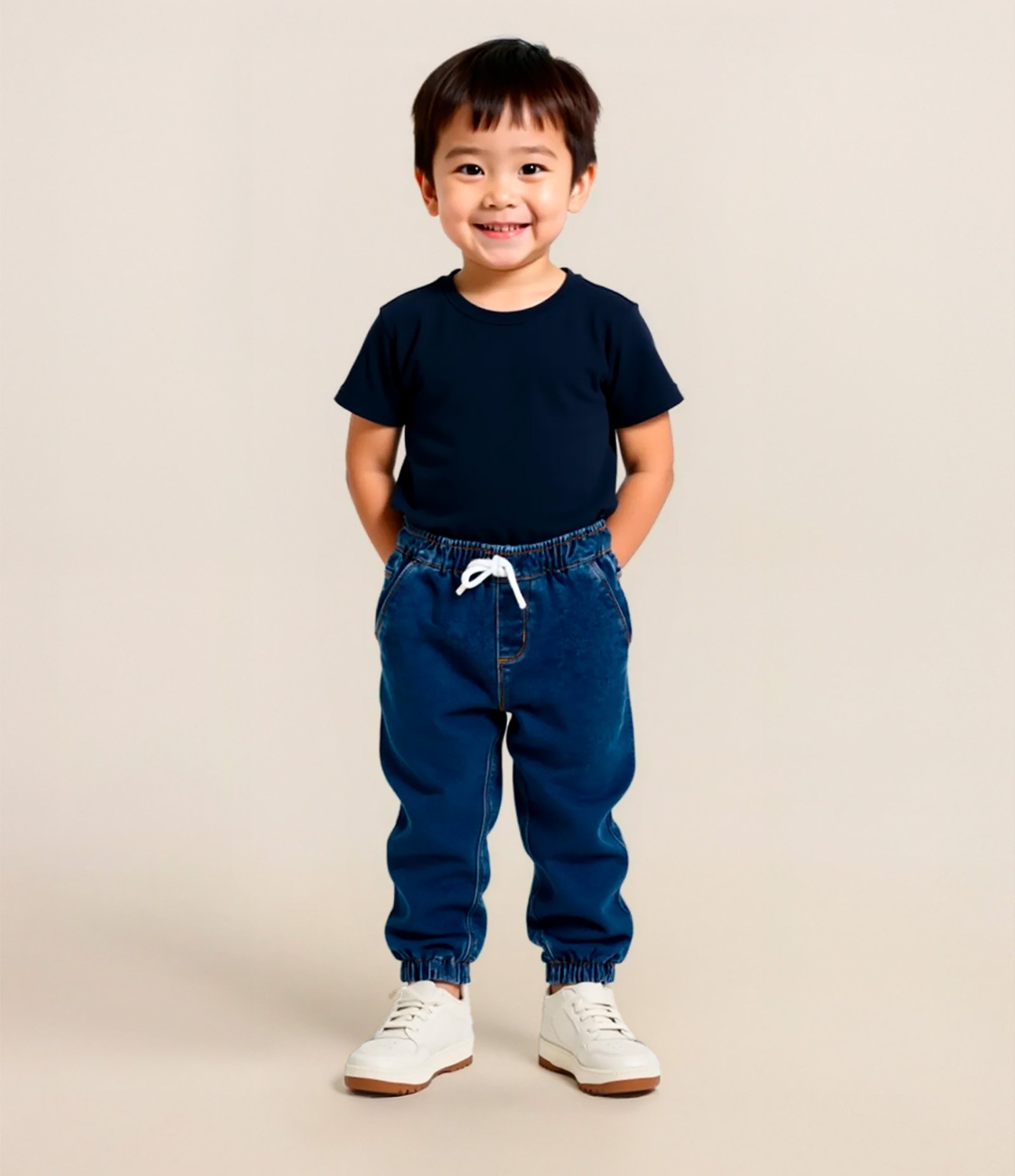 Calça Jogger Infantil em Jeans com Cós Elástico - Tam 1 a 5 Anos Azul Escuro 1