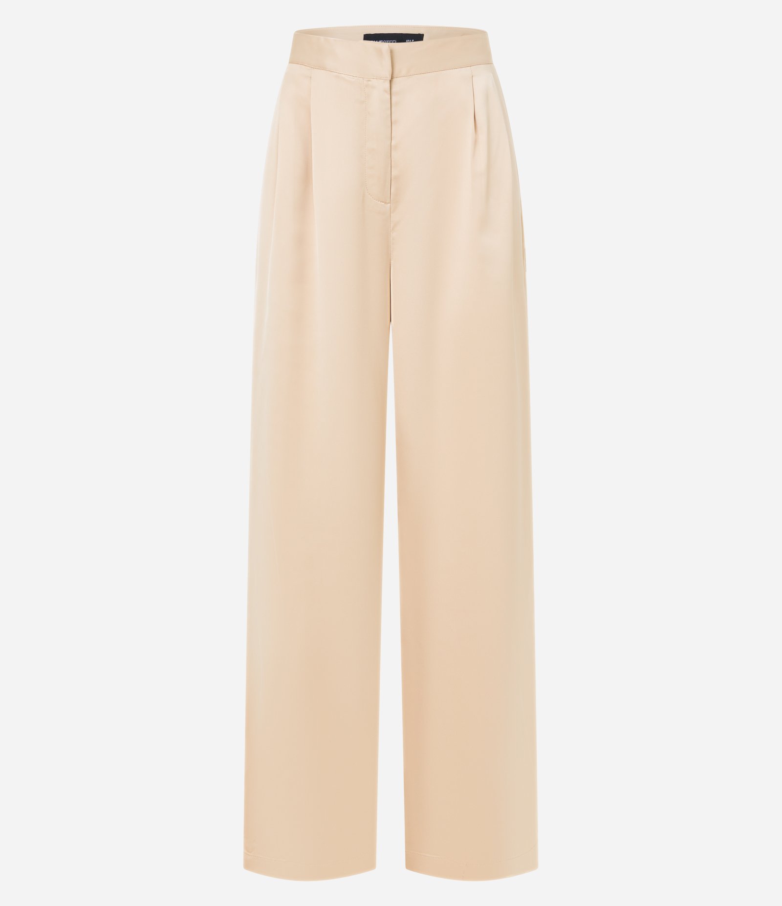 Calça Pantalona Acetinada com Cintura Média com Pregas Bege 5