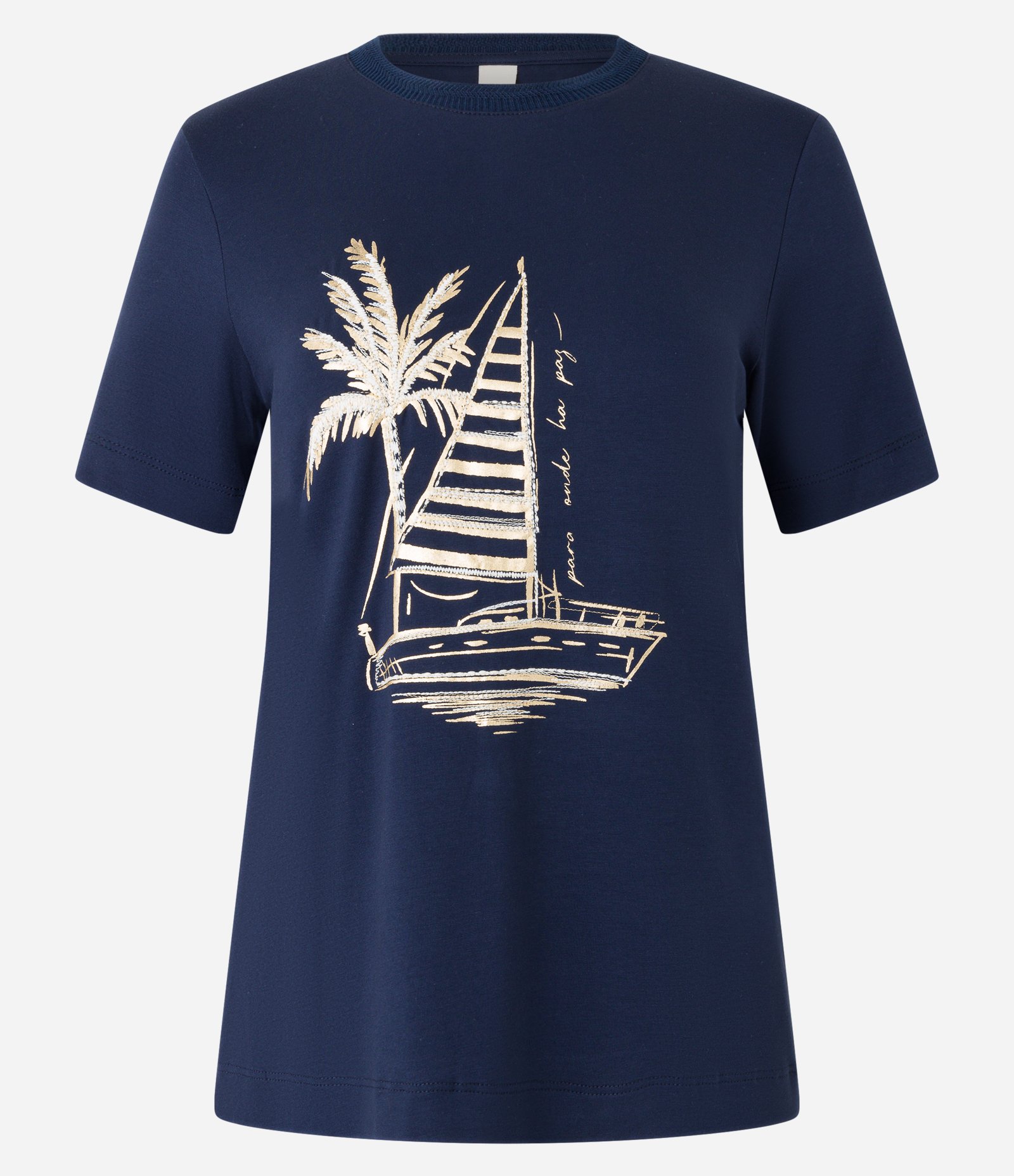 Camiseta em Viscose com Estampa Barco a Vela Azul Escuro 5