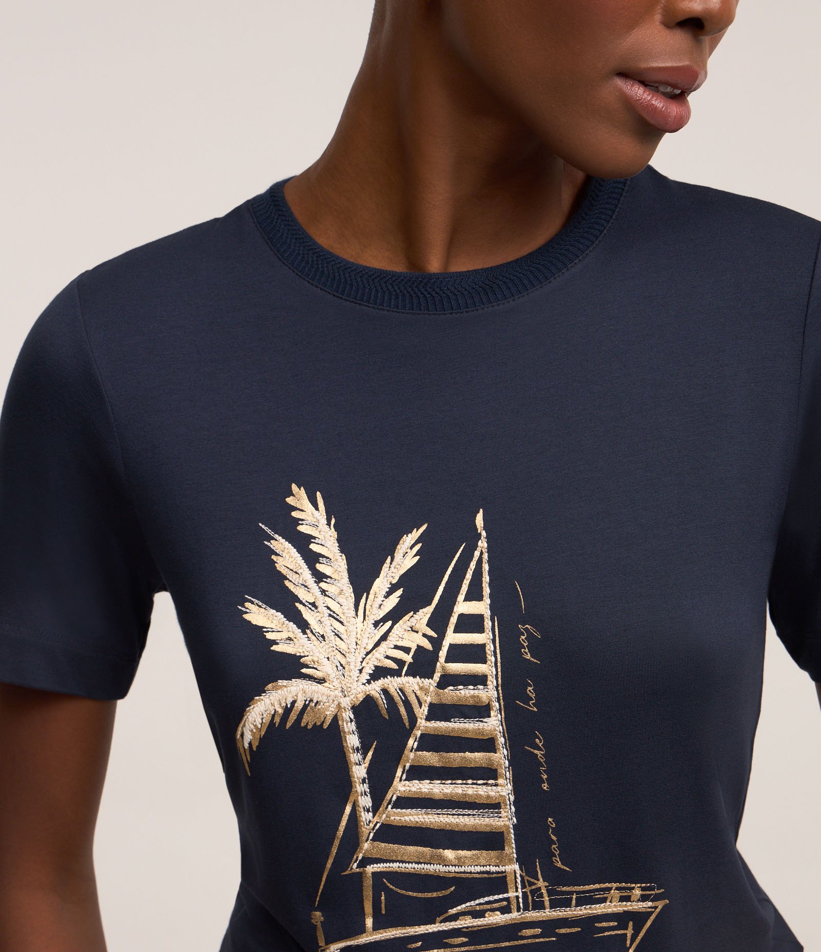 Camiseta em Viscose com Estampa Barco a Vela Azul Escuro 3