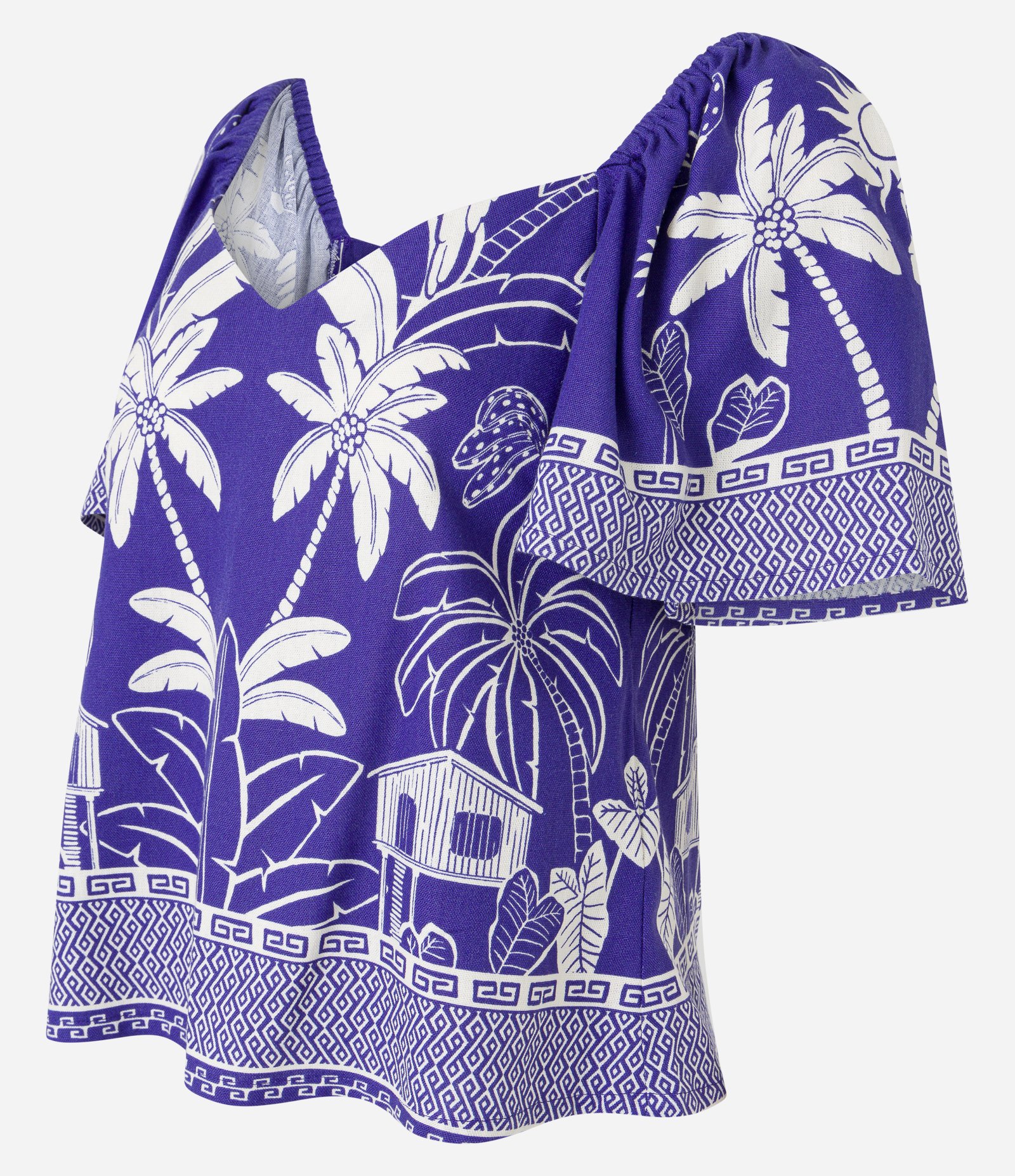Blusa Curta em Viscose e Linho com Estampa Tropical Azul 5