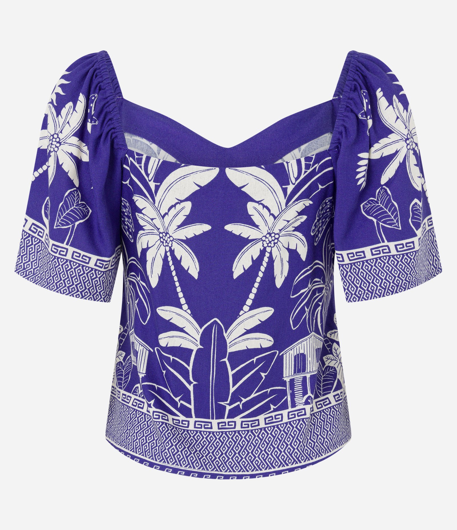 Blusa Curta em Viscose e Linho com Estampa Tropical Azul 6