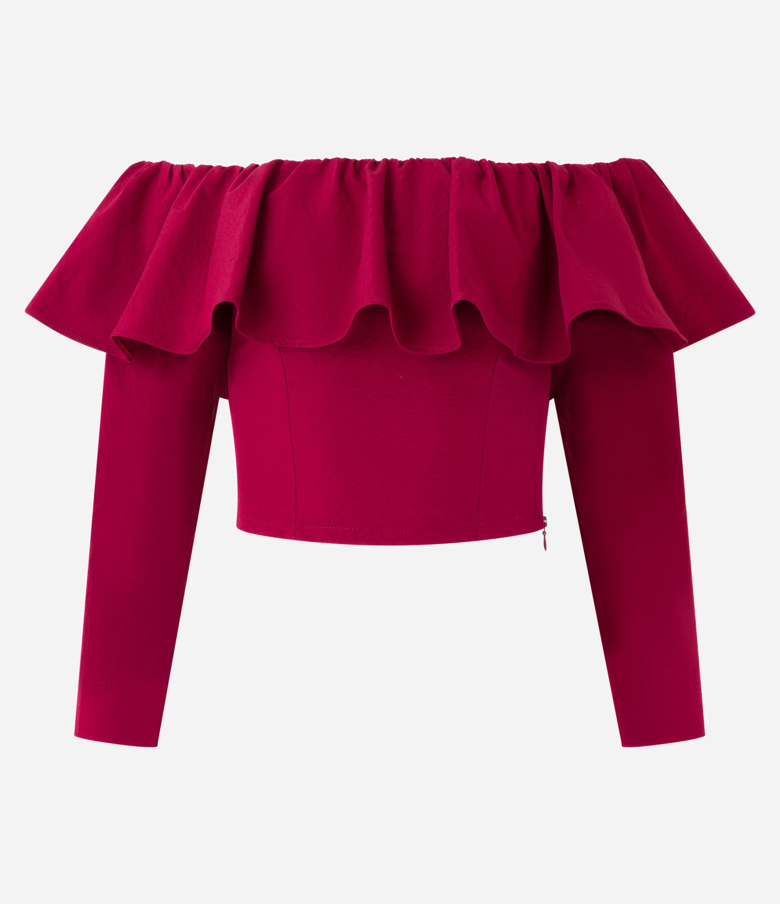 Blusa Ombro a Ombro Alfaiatada com Babado e Zíper Lateral Vermelho 7