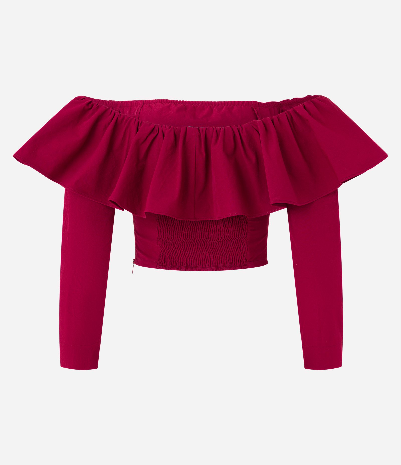 Blusa Ombro a Ombro Alfaiatada com Babado e Zíper Lateral Vermelho 8