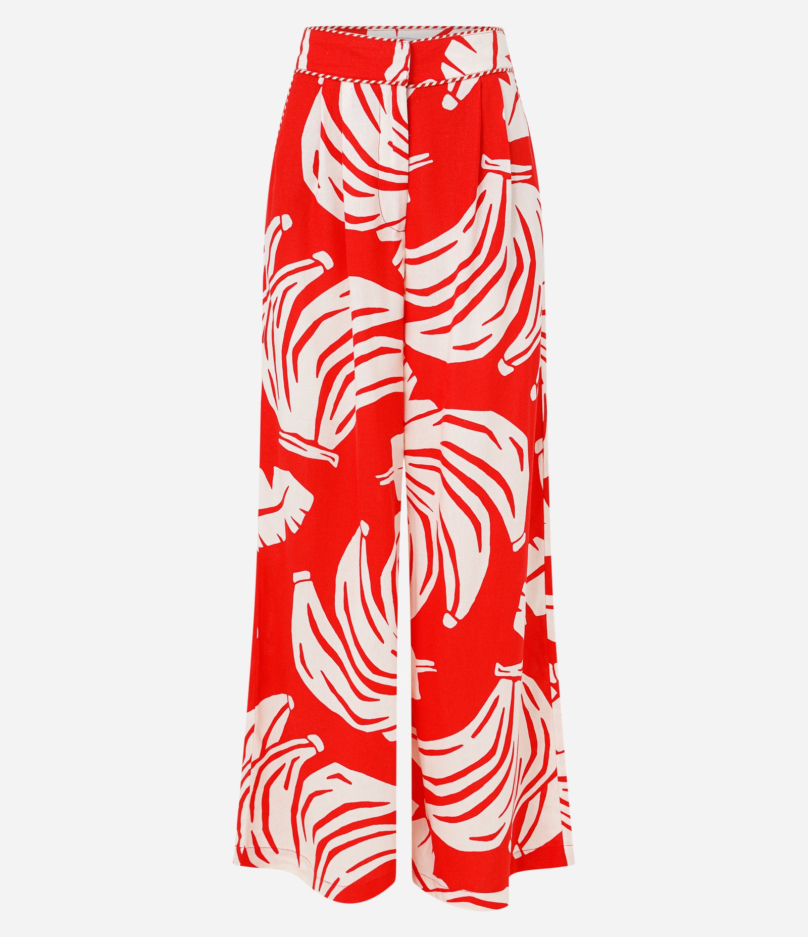 Calça Pantalona em Viscose e Linho com Estampa de Bananas Vermelho 6