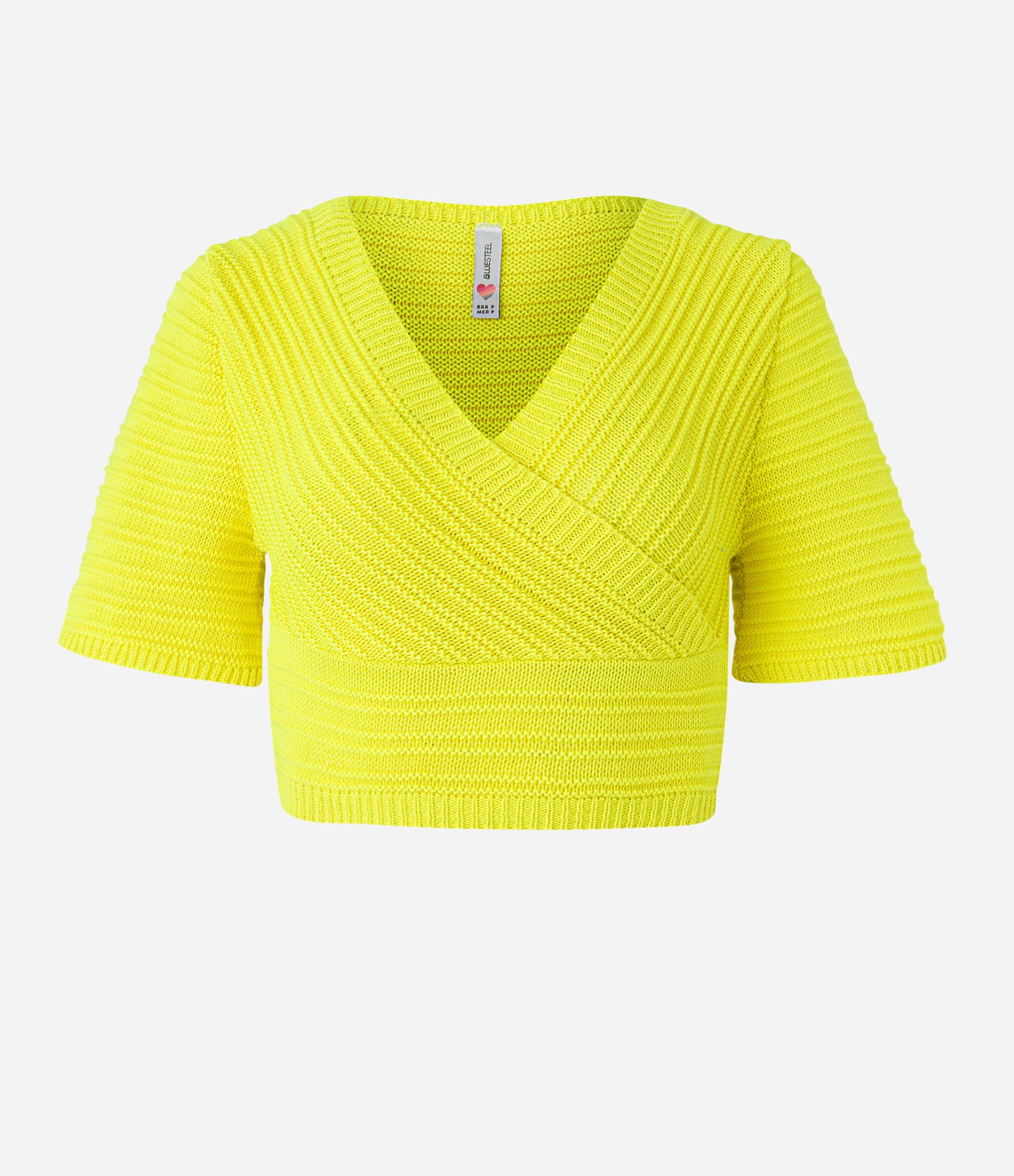 Blusa Cropped em Tricô com Ponto Diferenciado e Manga Curta Amarelo 5