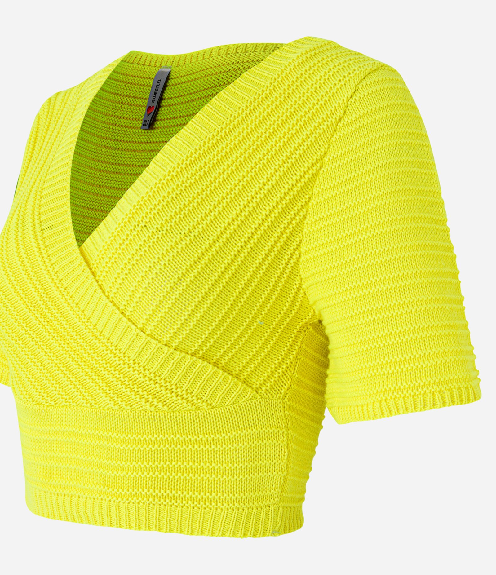 Blusa Cropped em Tricô com Ponto Diferenciado e Manga Curta Amarelo 6