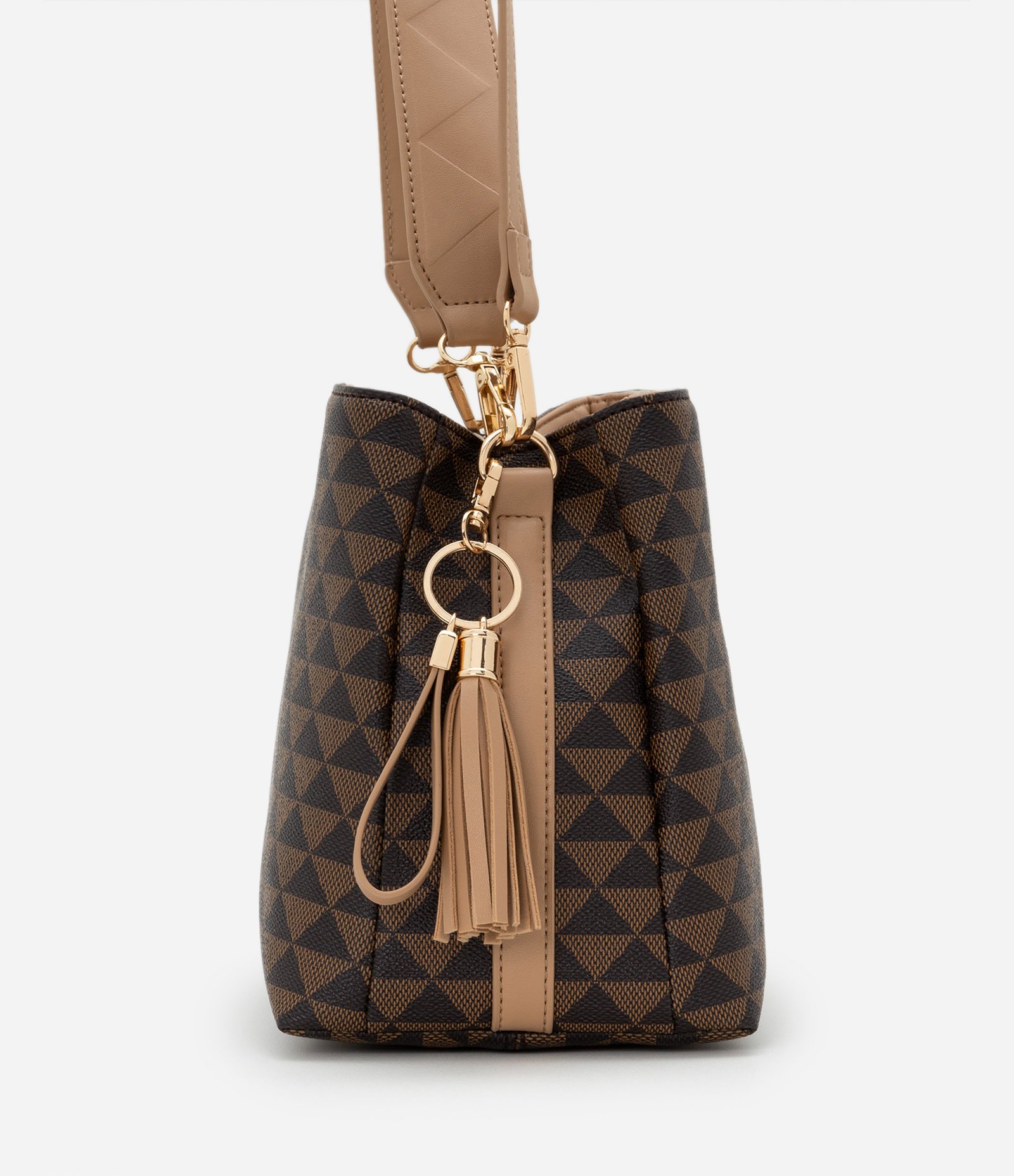 Bolsa Satchel em PU com Alça Gorgorão e Estampa Triângulos U 2
