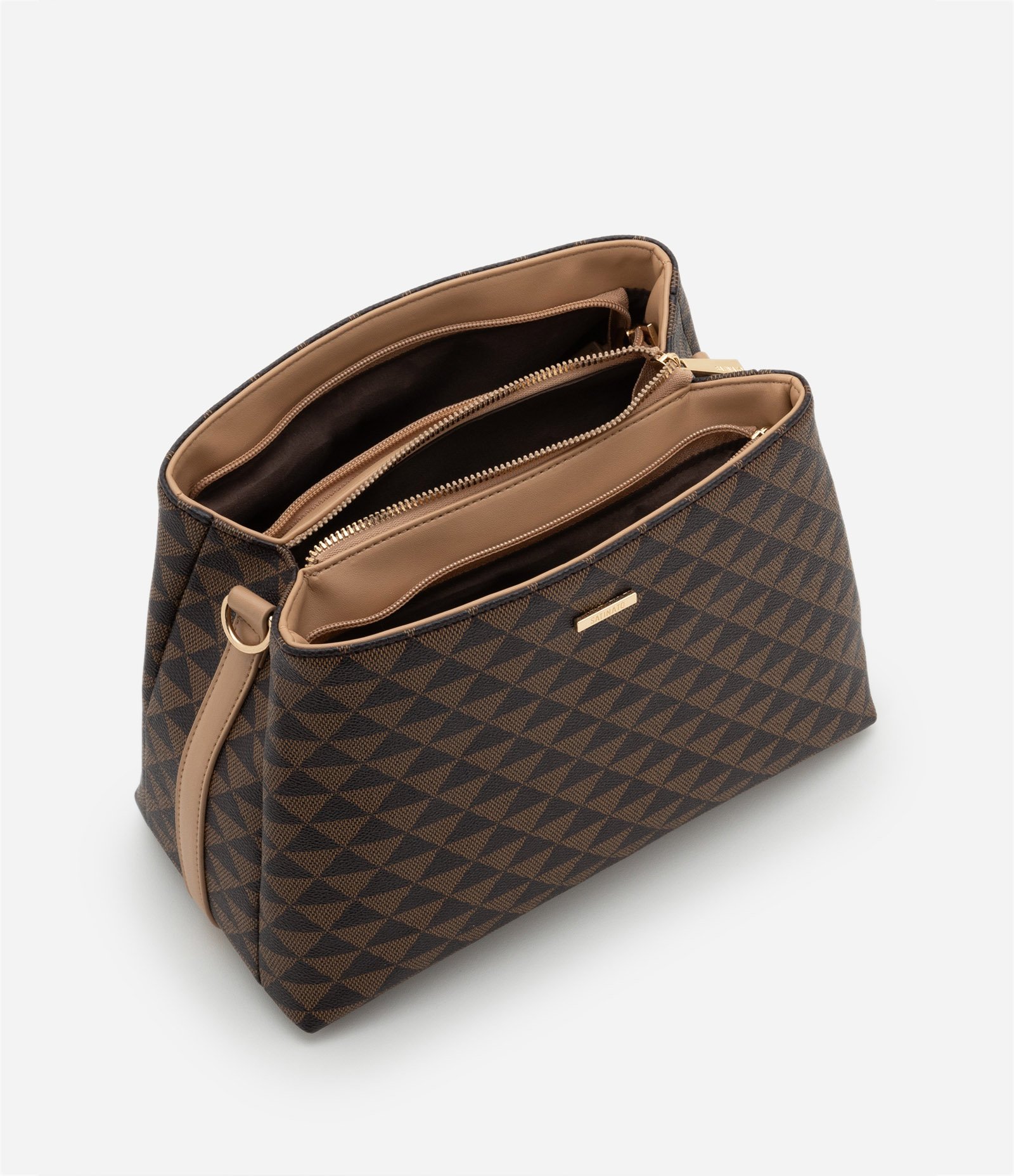 Bolsa Satchel em PU com Alça Gorgorão e Estampa Triângulos U 4