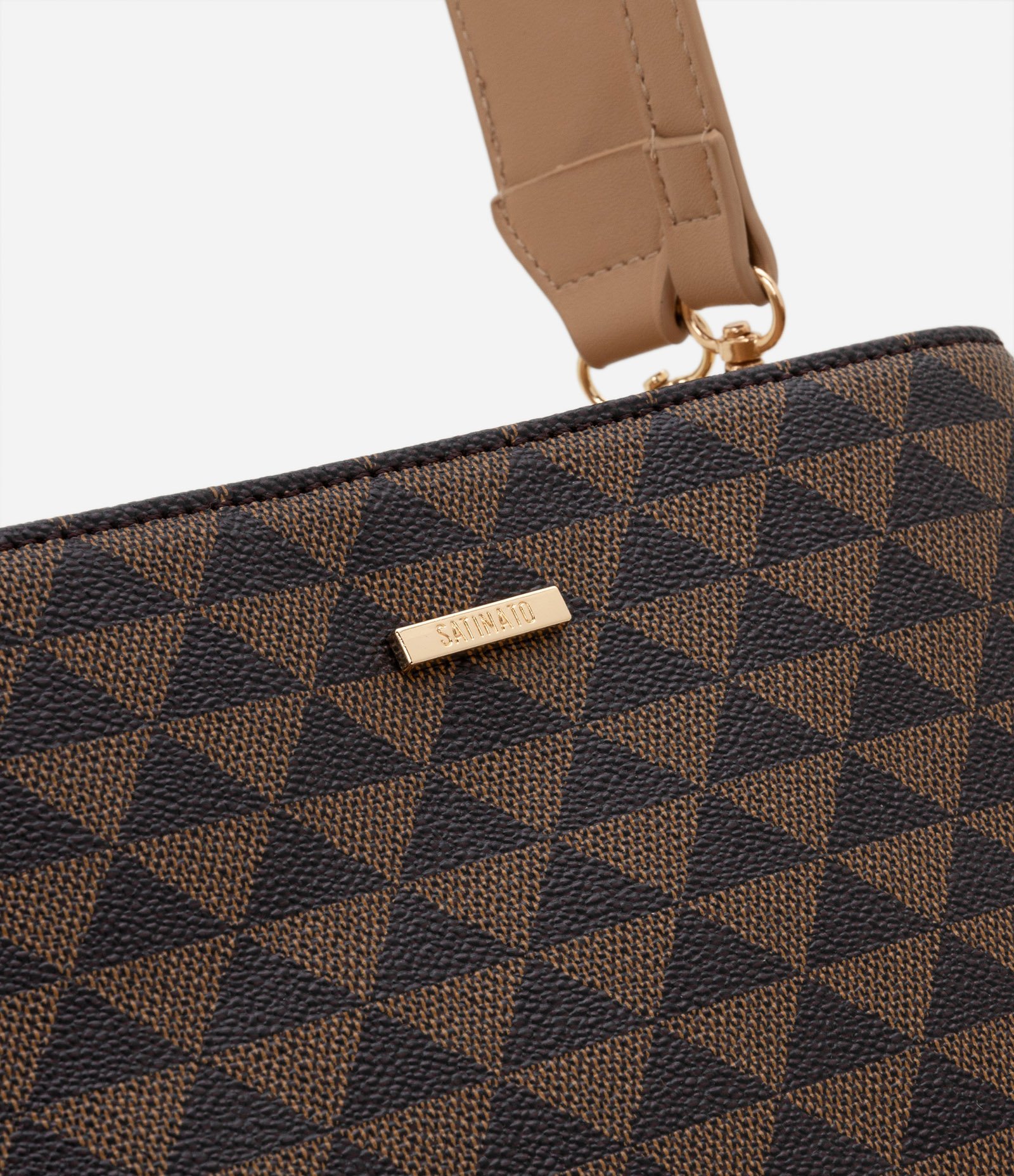 Bolsa Satchel em PU com Alça Gorgorão e Estampa Triângulos U 5