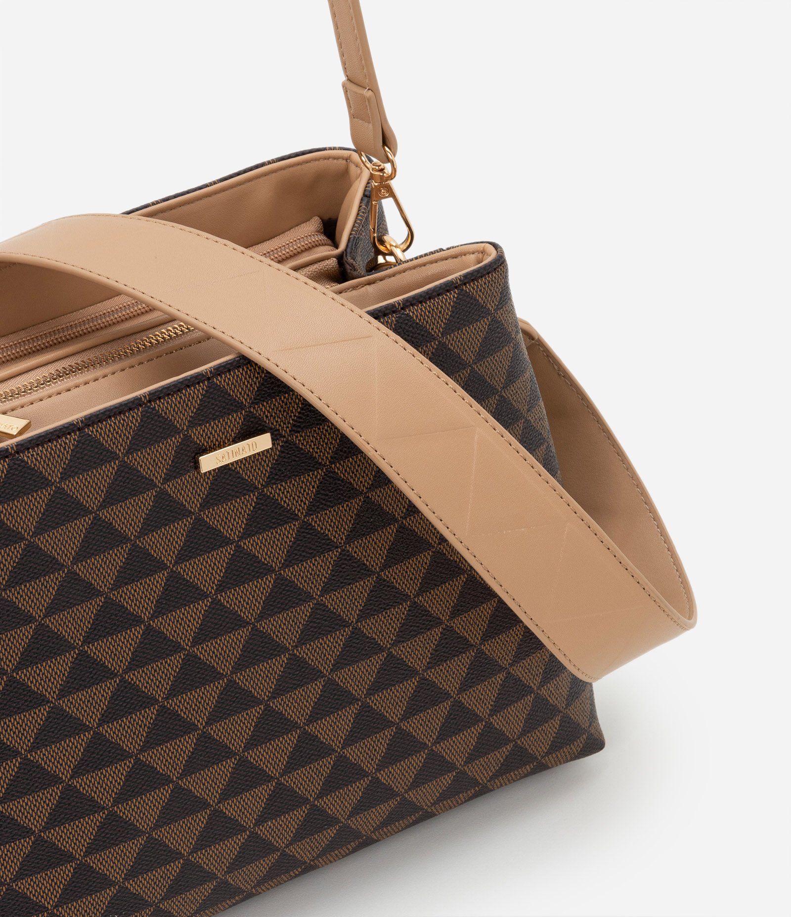 Bolsa Satchel em PU com Alça Gorgorão e Estampa Triângulos U 6