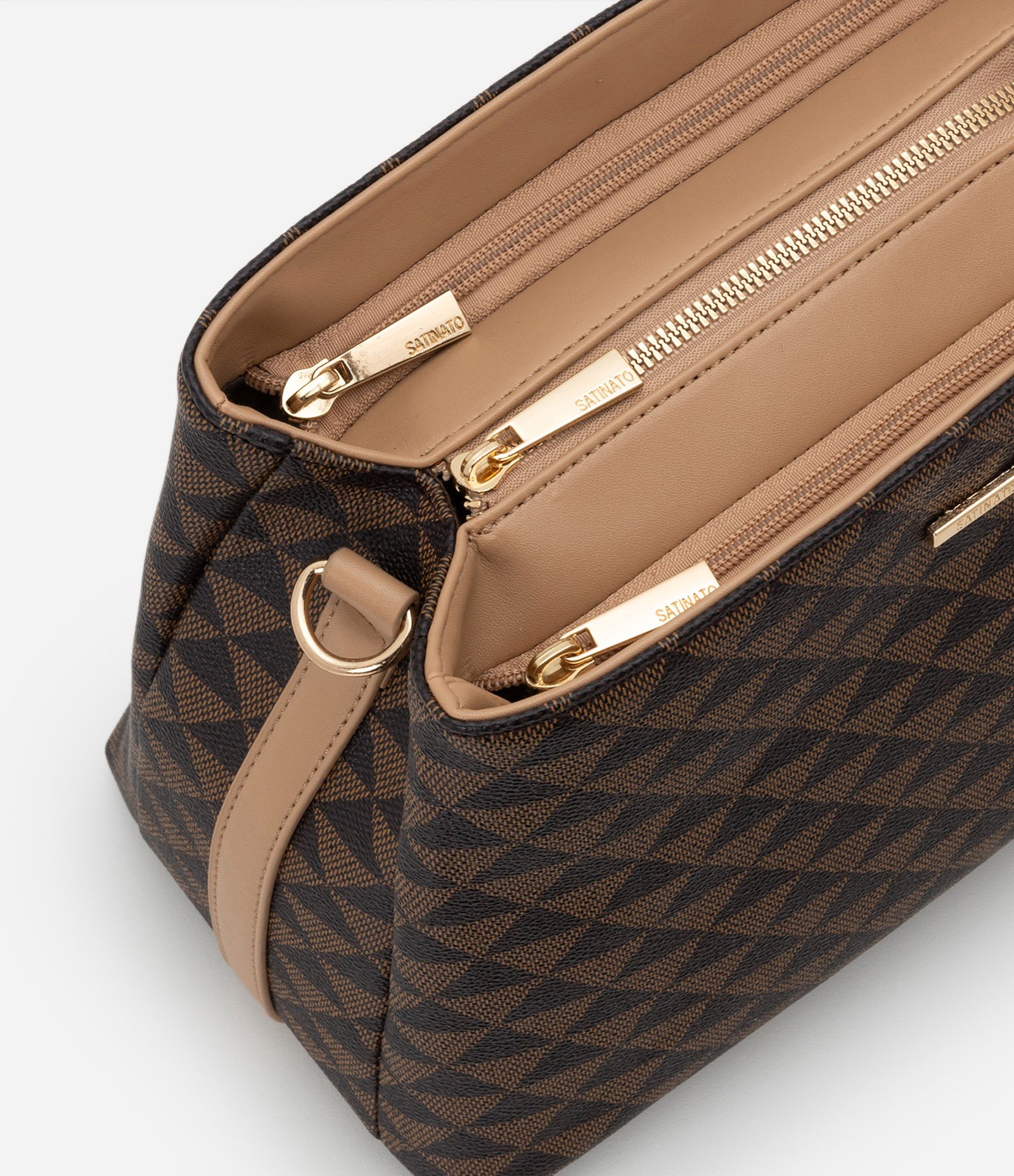 Bolsa Satchel em PU com Alça Gorgorão e Estampa Triângulos U 7