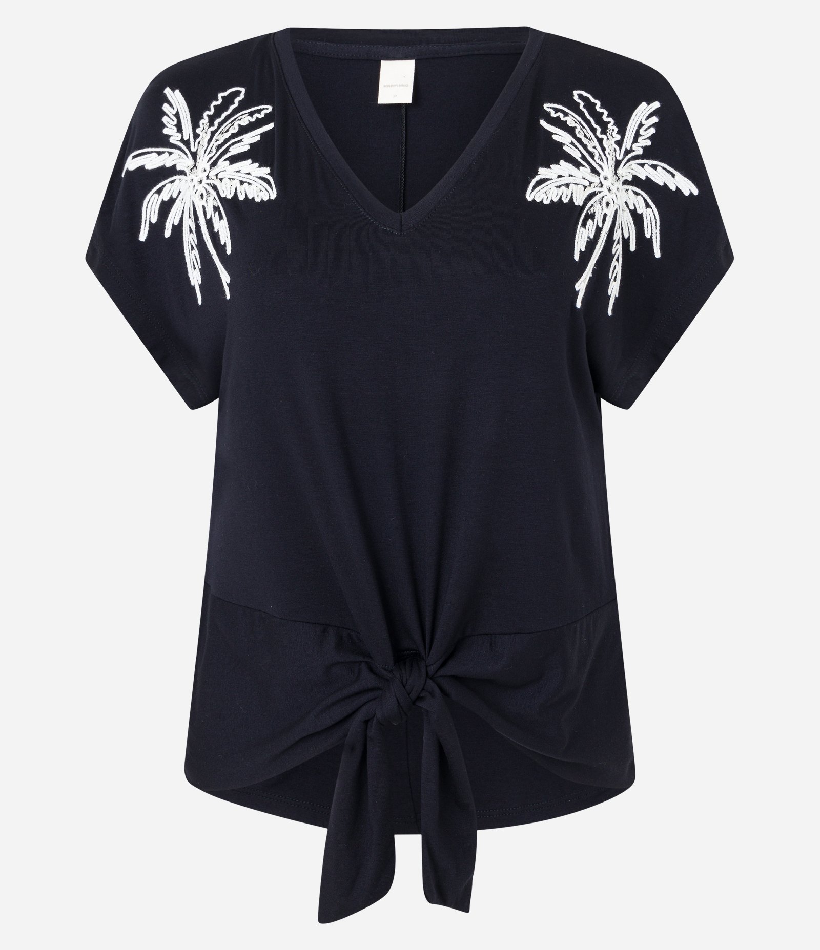 Blusa em Viscose com Amarração na Barra e Bordado de Coqueiros Preto 5