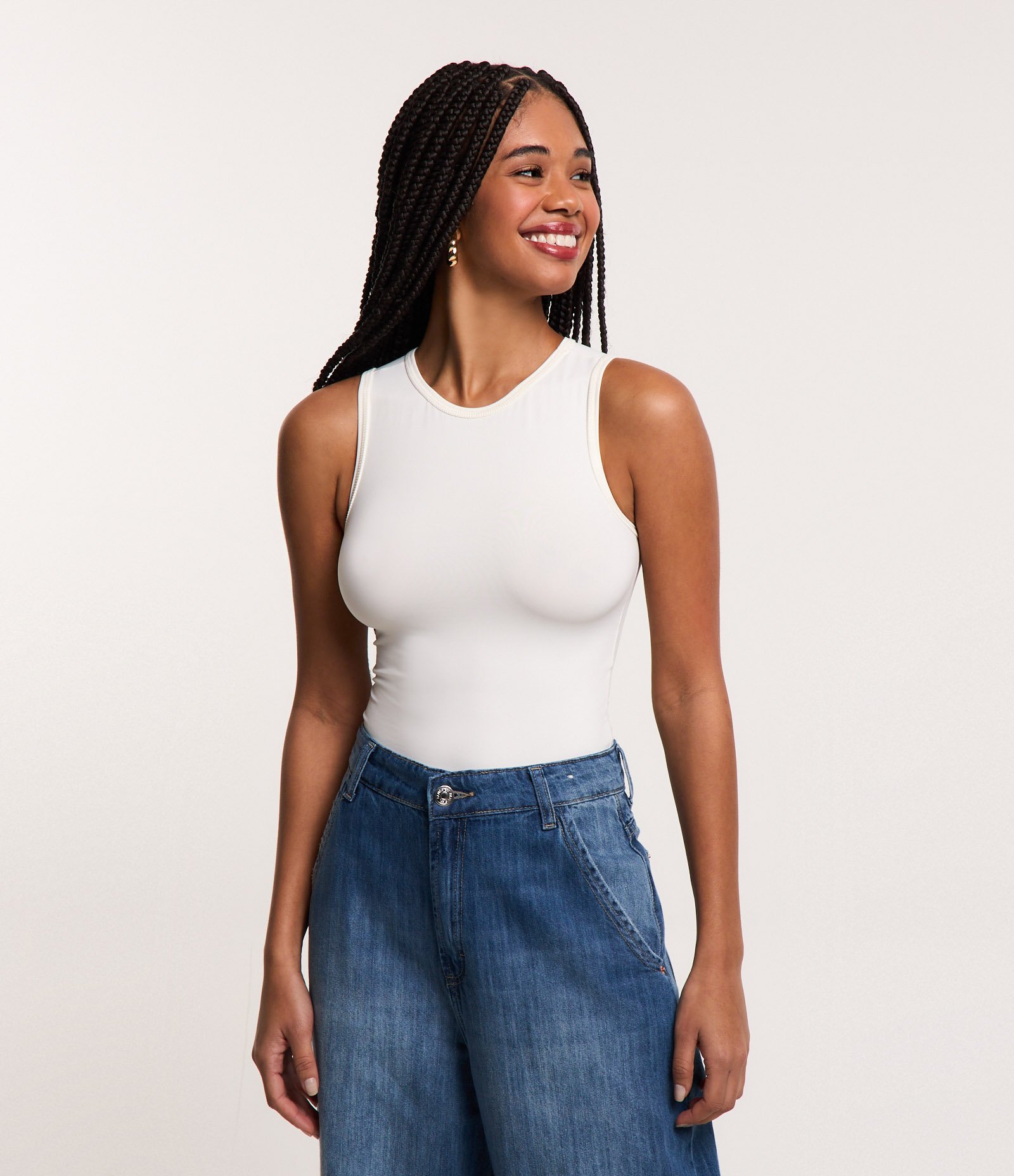 Blusa sem Manga Básica em Poliamida Branco 1