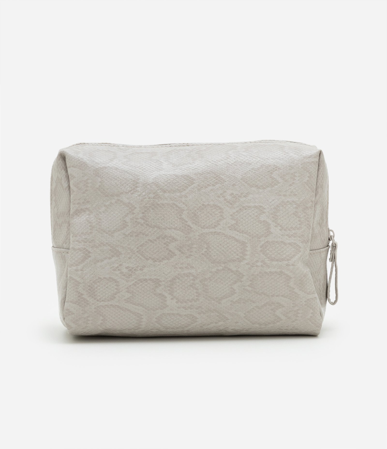 Nécessaire Trapézio Grande em Pu com Estampa de Cobra Bege 3