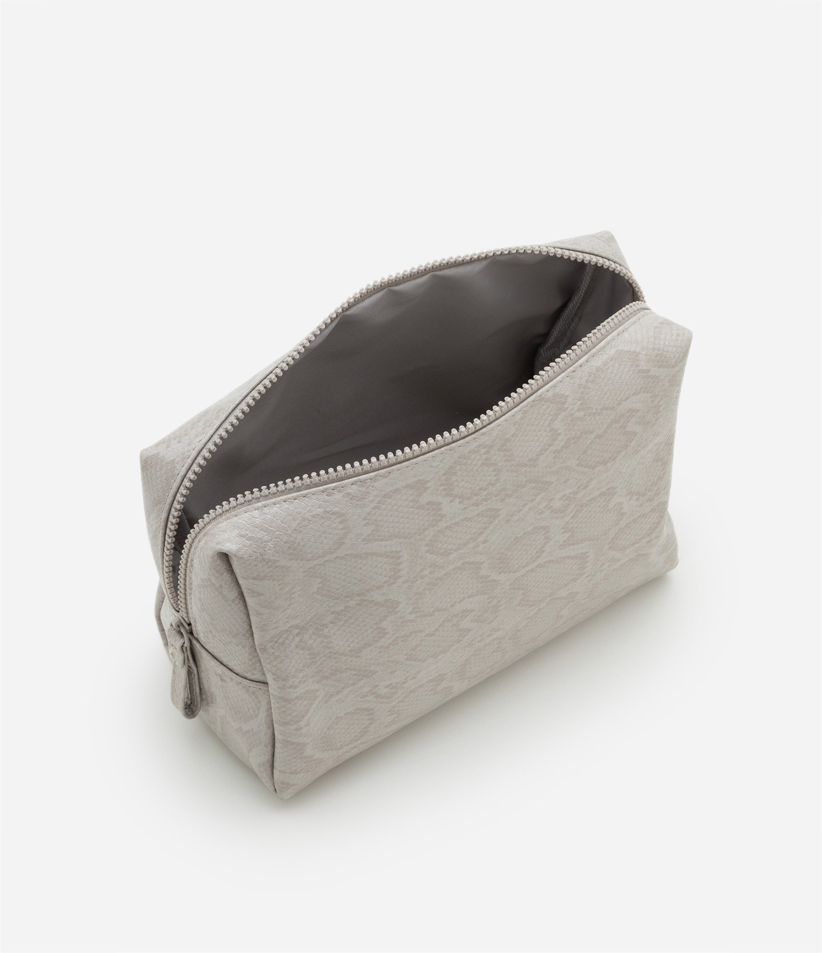 Nécessaire Trapézio Grande em Pu com Estampa de Cobra Bege 4