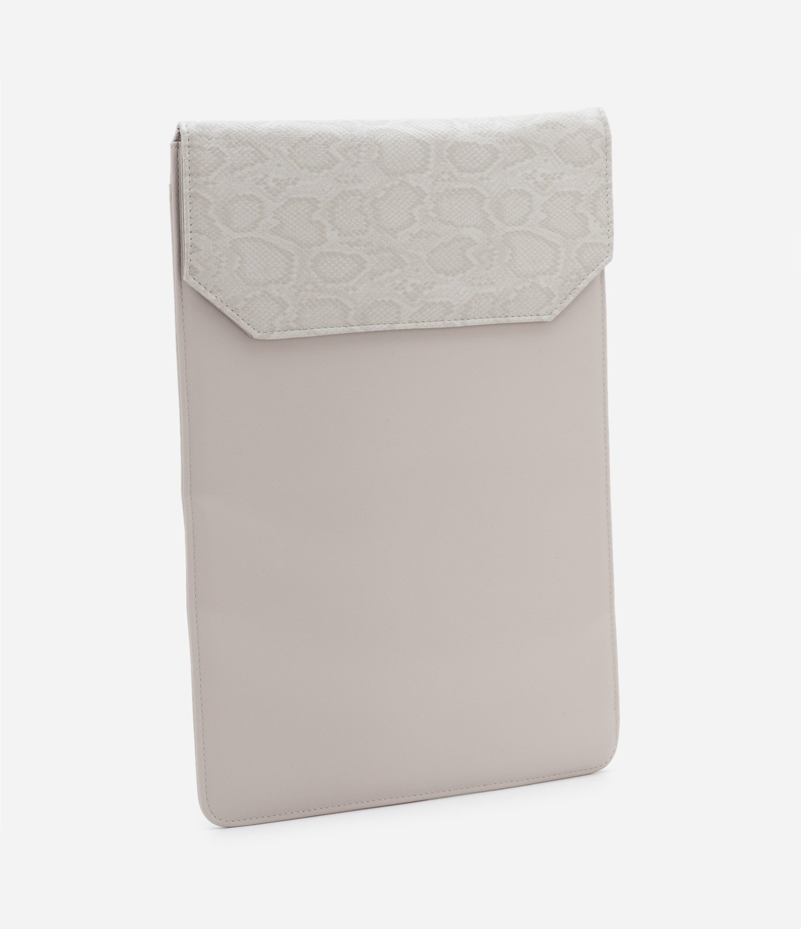 Case Notebook Grande em PU com Tampa e Textura de Cobra Bege 1
