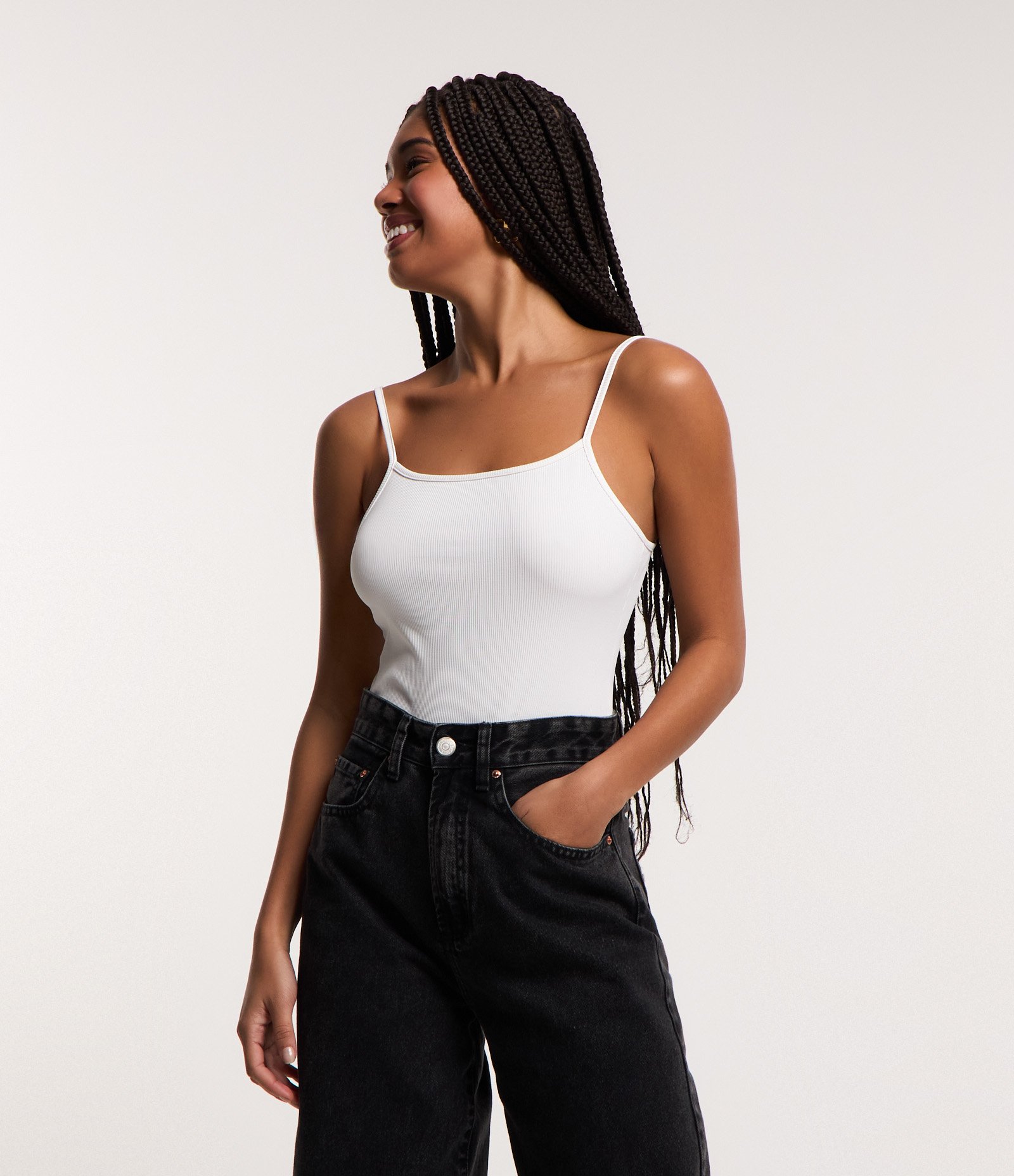 Body Básico de Alça em Ribana com Textura Branco 1