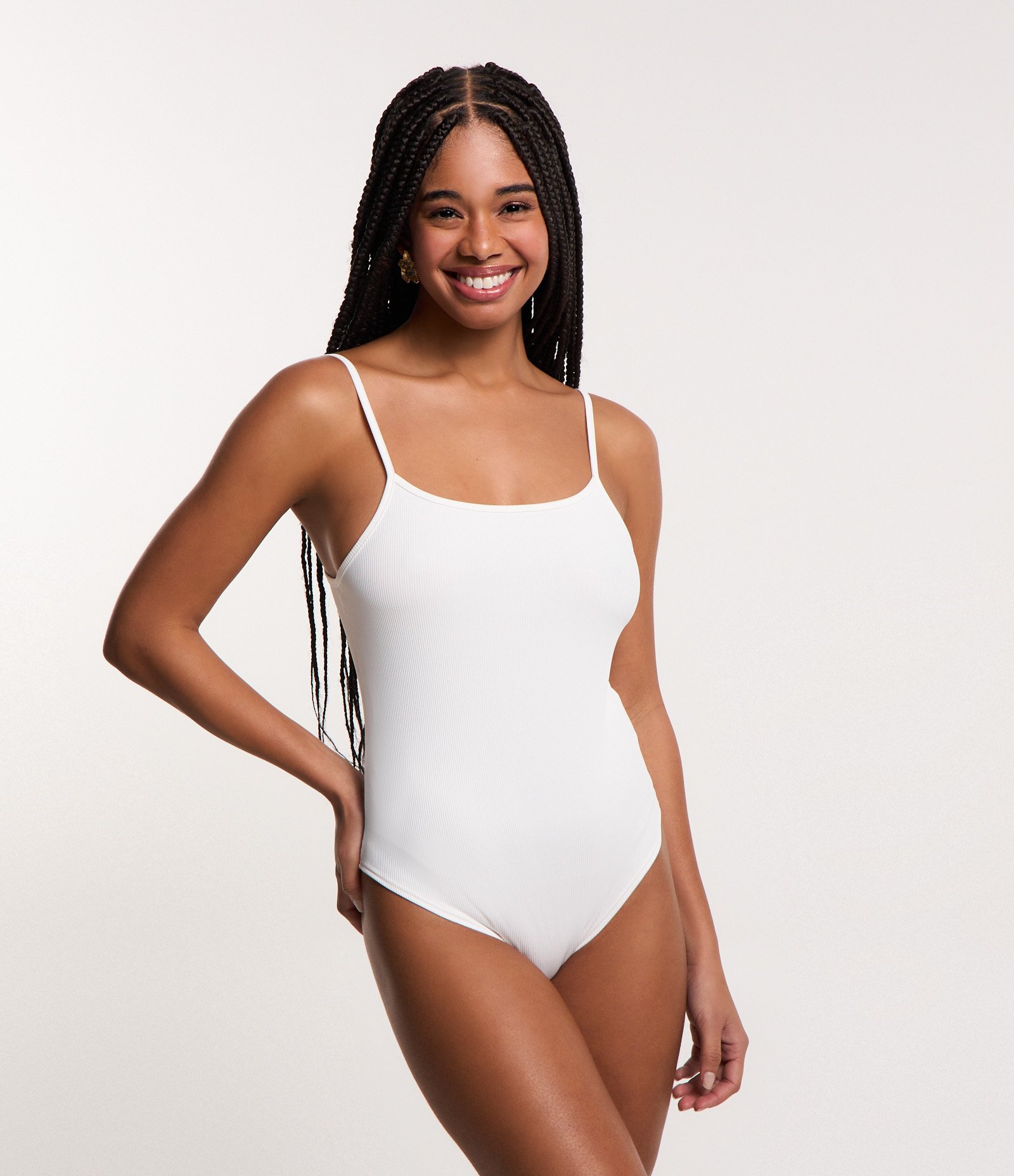 Body Básico de Alça em Ribana com Textura Branco 3