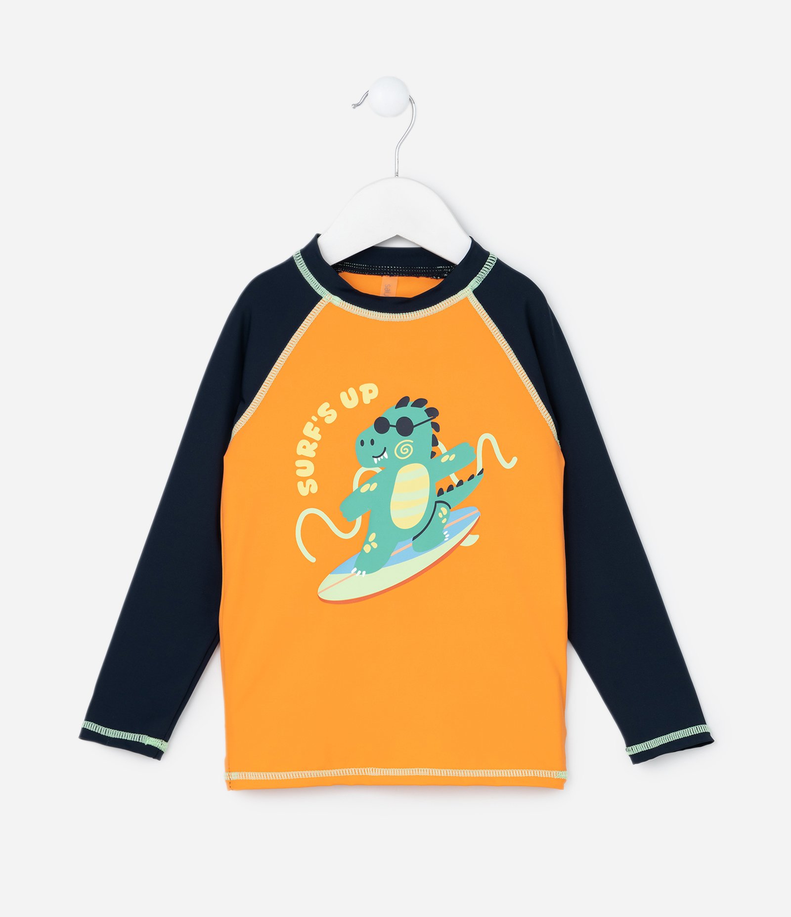 Conjunto de Praia Infantil com Proteção UV e Estampa Dino - Tam 1 a 4 Anos Laranja 2