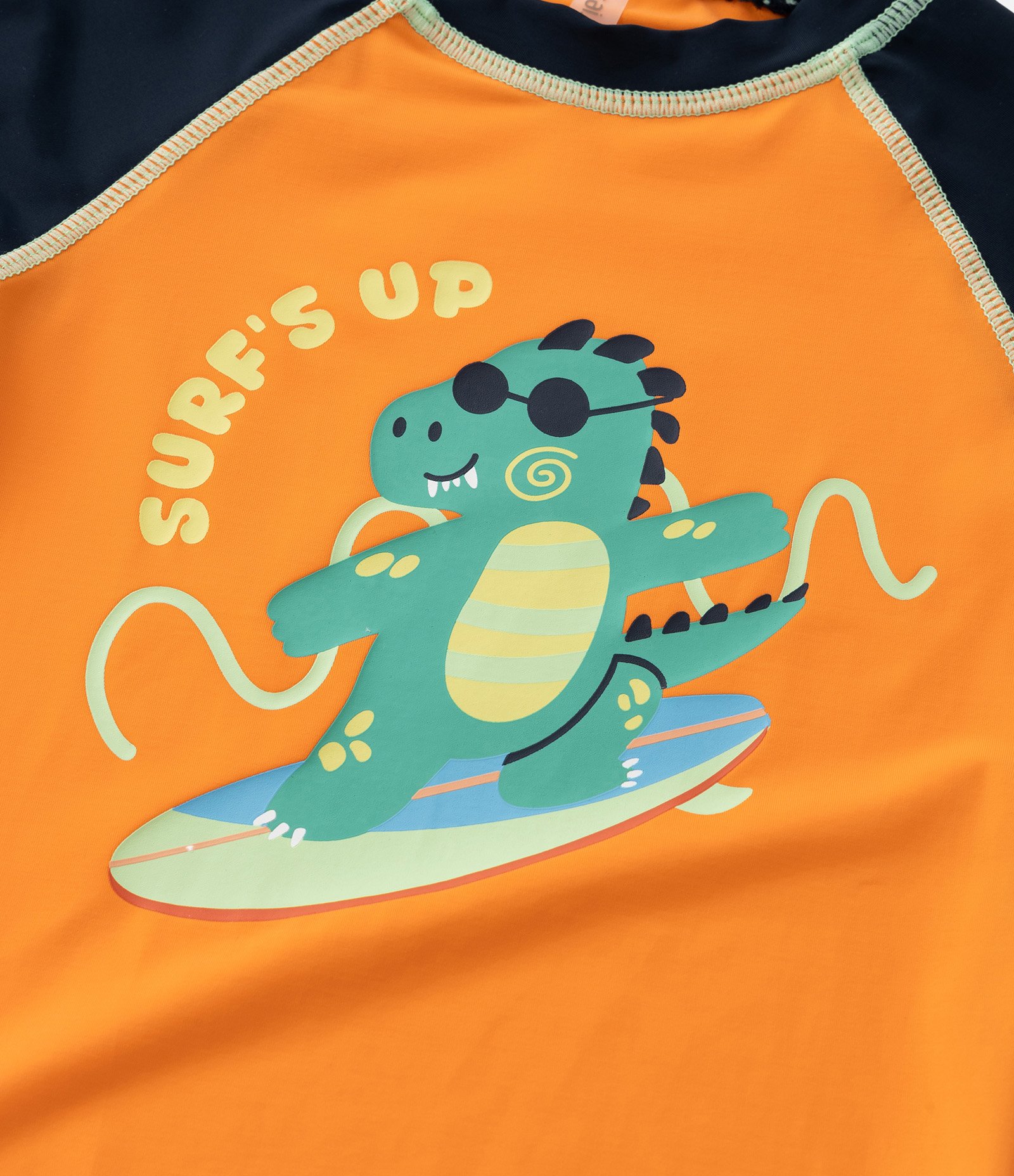 Conjunto de Praia Infantil com Proteção UV e Estampa Dino - Tam 1 a 4 Anos Laranja 6