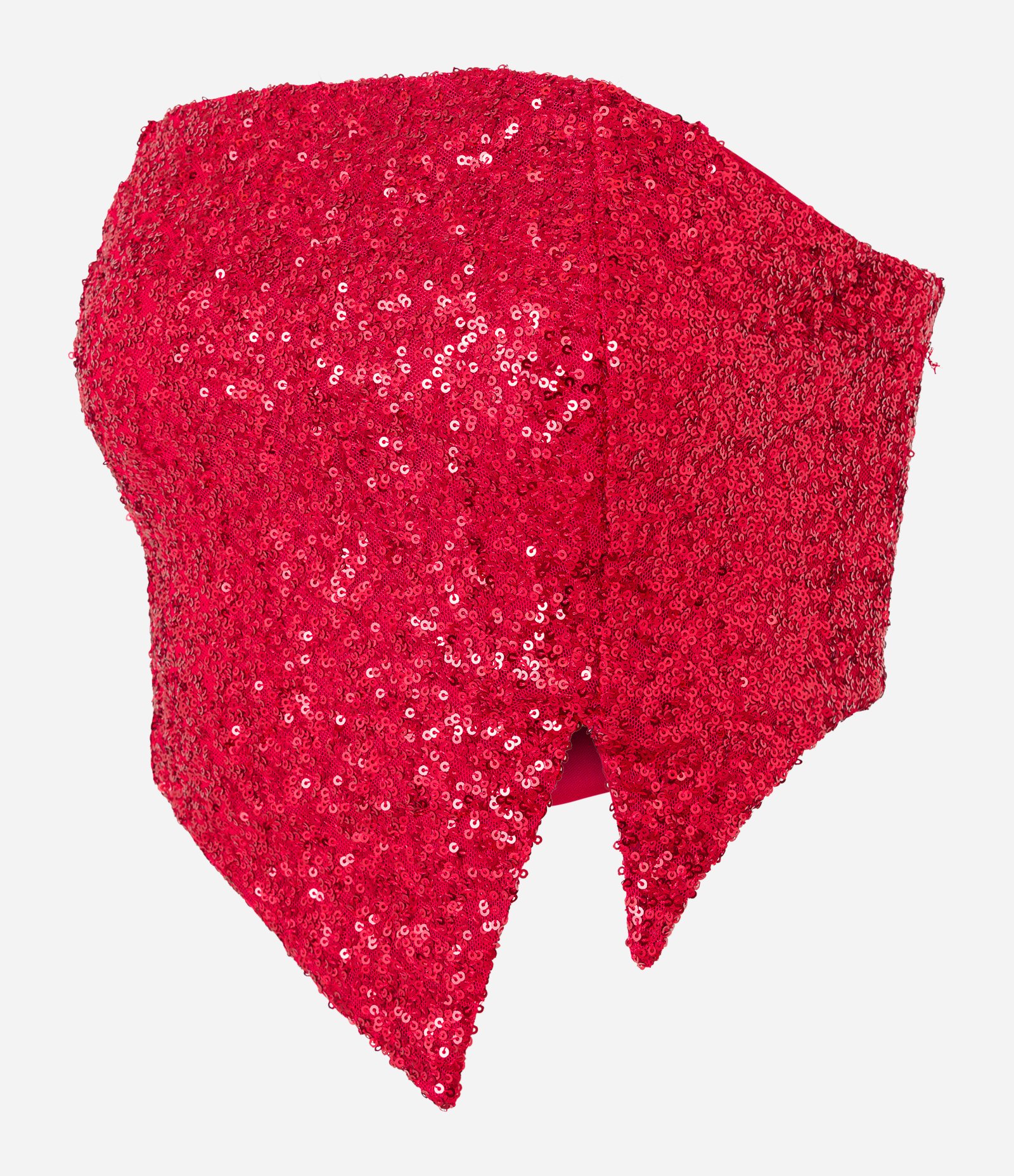 Blusa Cropped em Paetê Tomara Que Caia com Pontas Assimétricas e Recortes Vermelho 5