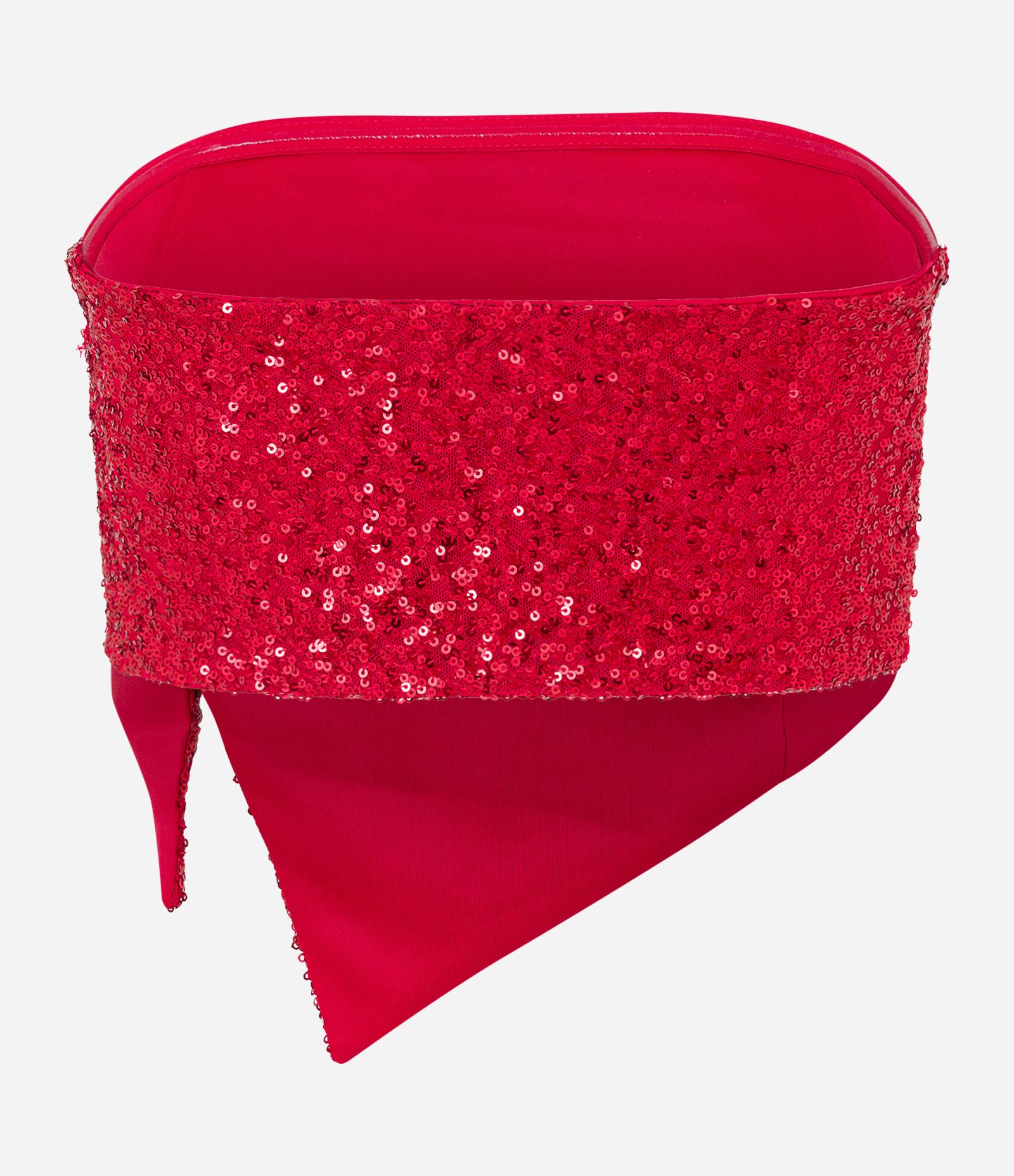 Blusa Cropped em Paetê Tomara Que Caia com Pontas Assimétricas e Recortes Vermelho 6