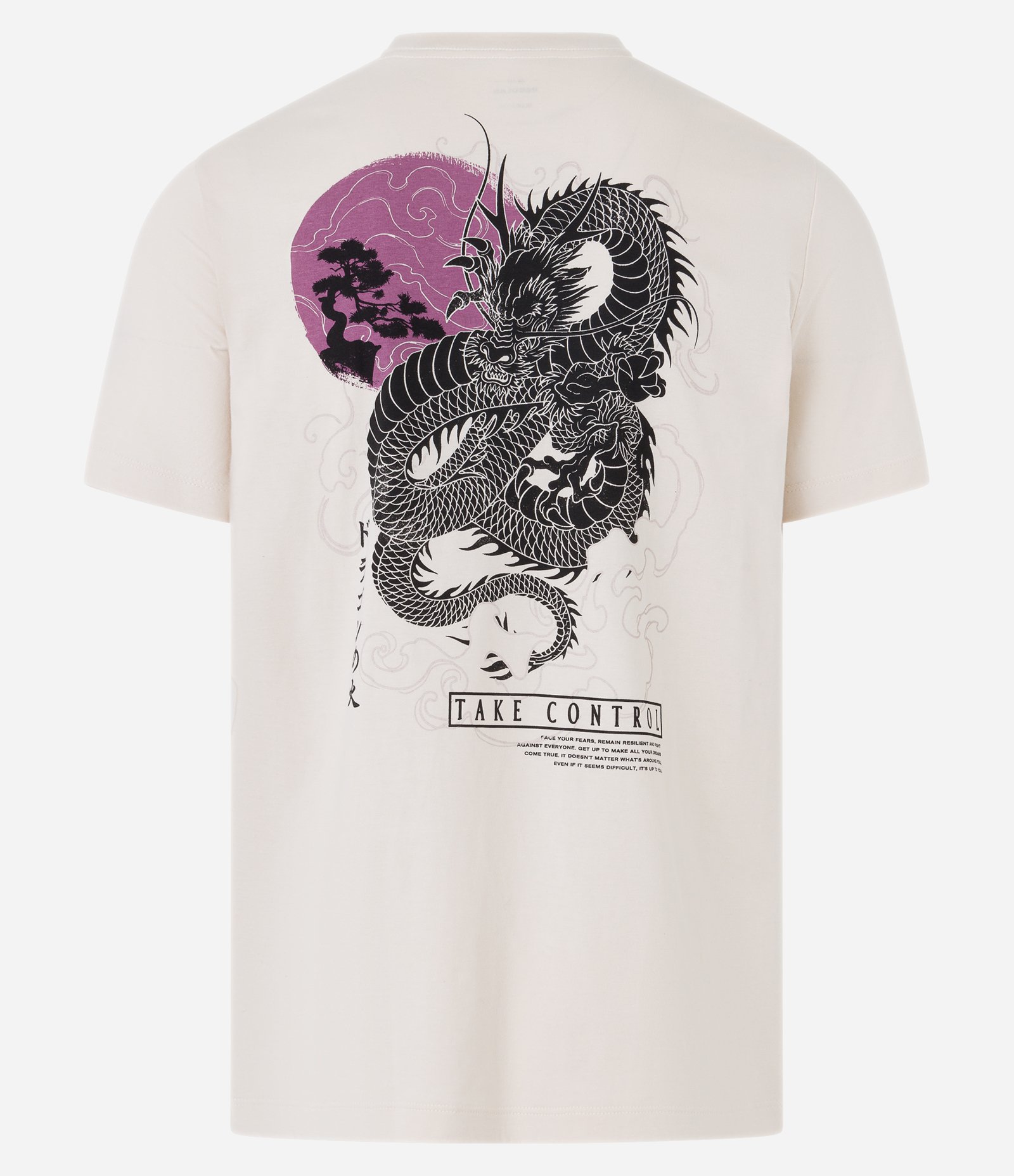 Camiseta Regular em Algodão com Estampa Dragão Take Control Off White 7