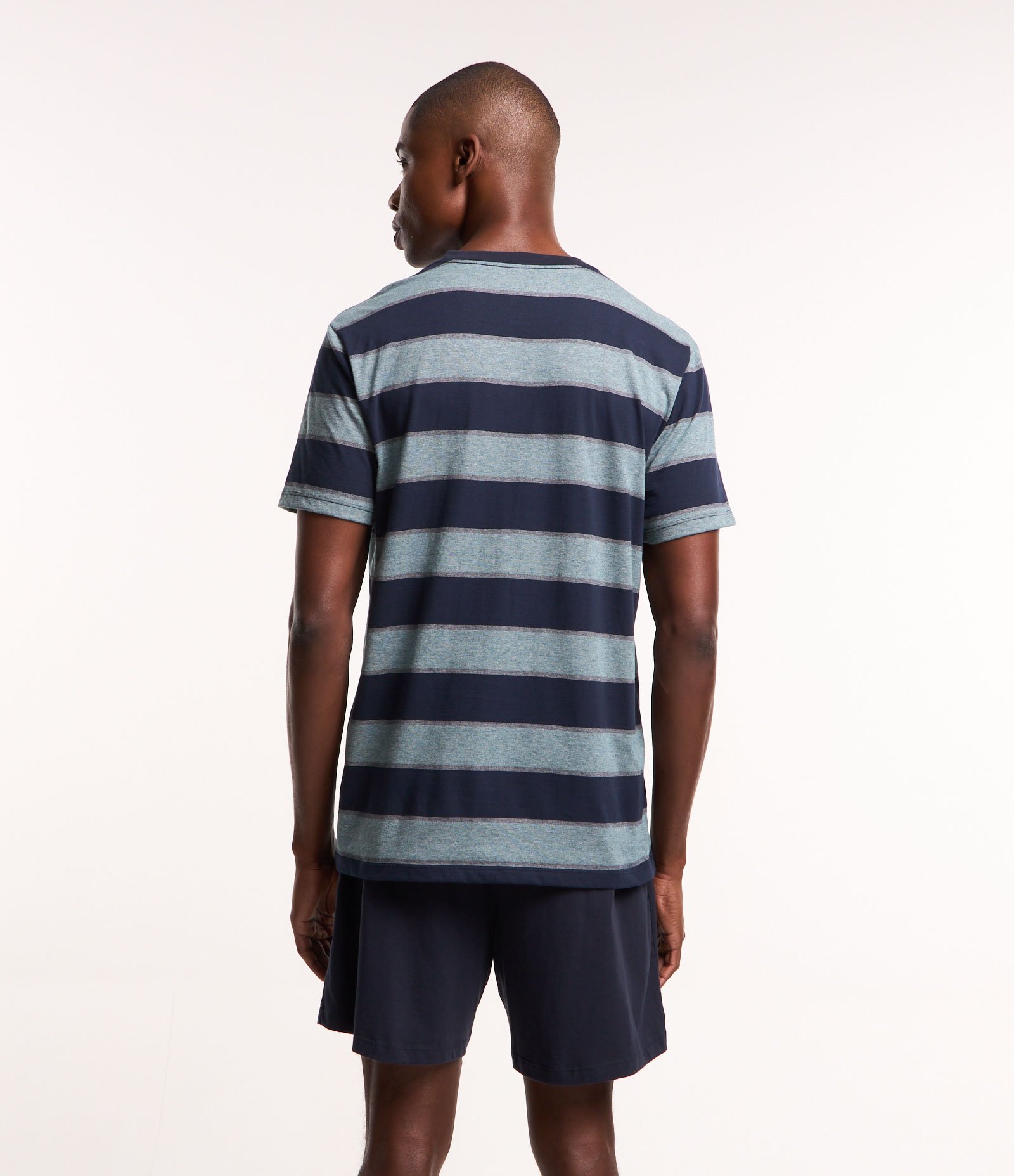 Pijama Curto em Malha de Algodão com Listras Azul 2