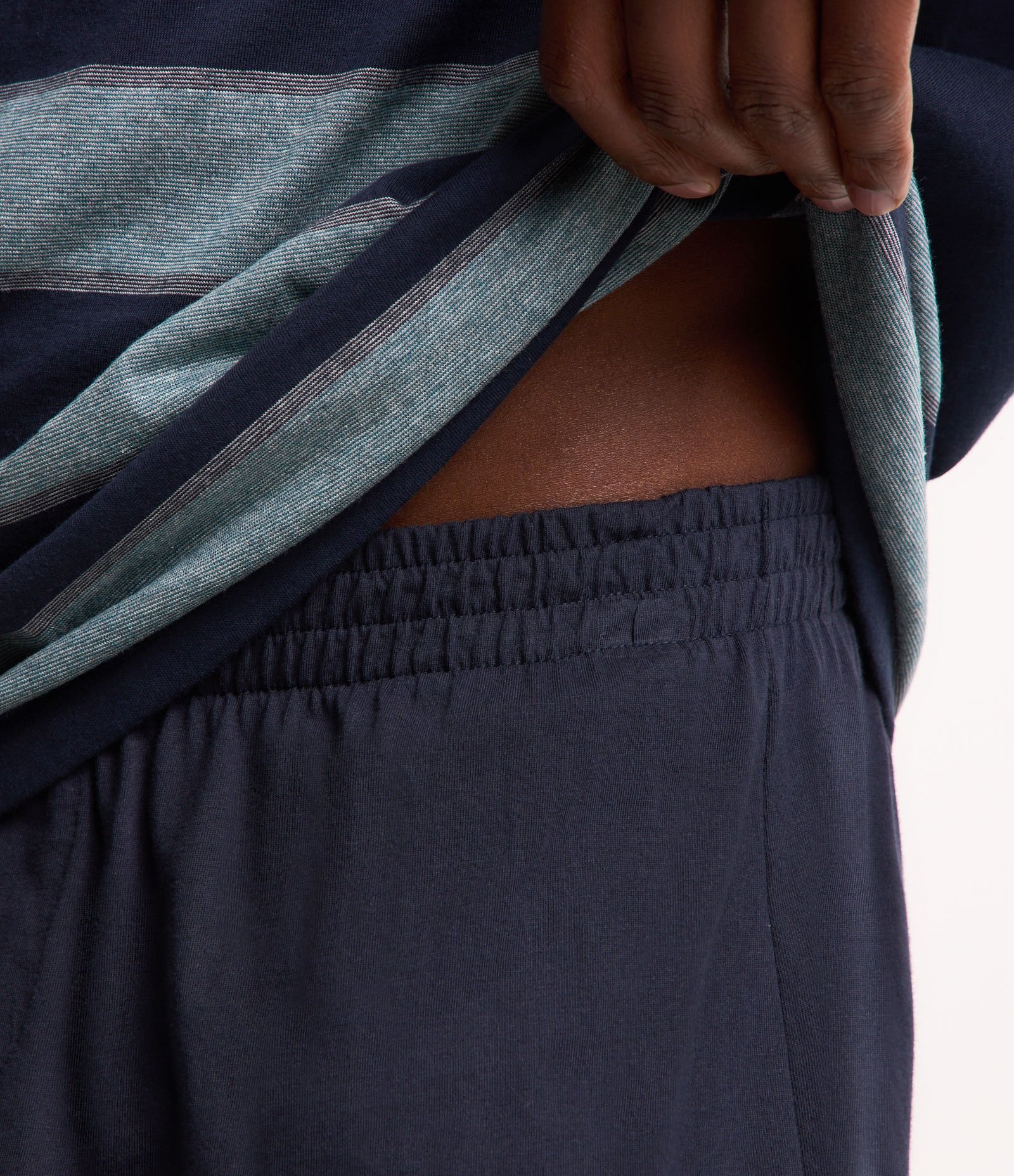 Pijama Curto em Malha de Algodão com Listras Azul 4