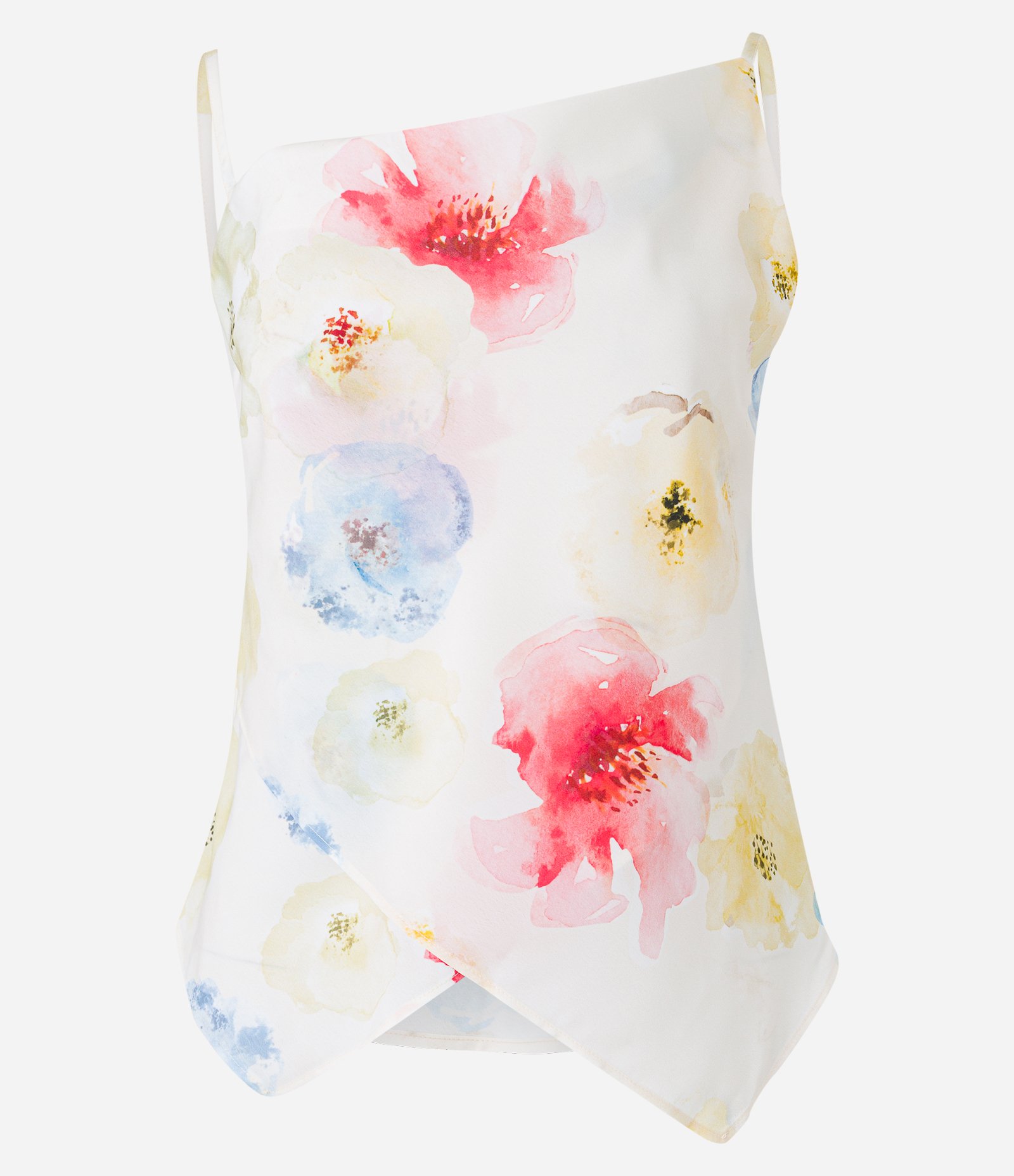 Blusa de Alcinha Acetinada com Estampada Floral e Barra Assimétrica Branco 5