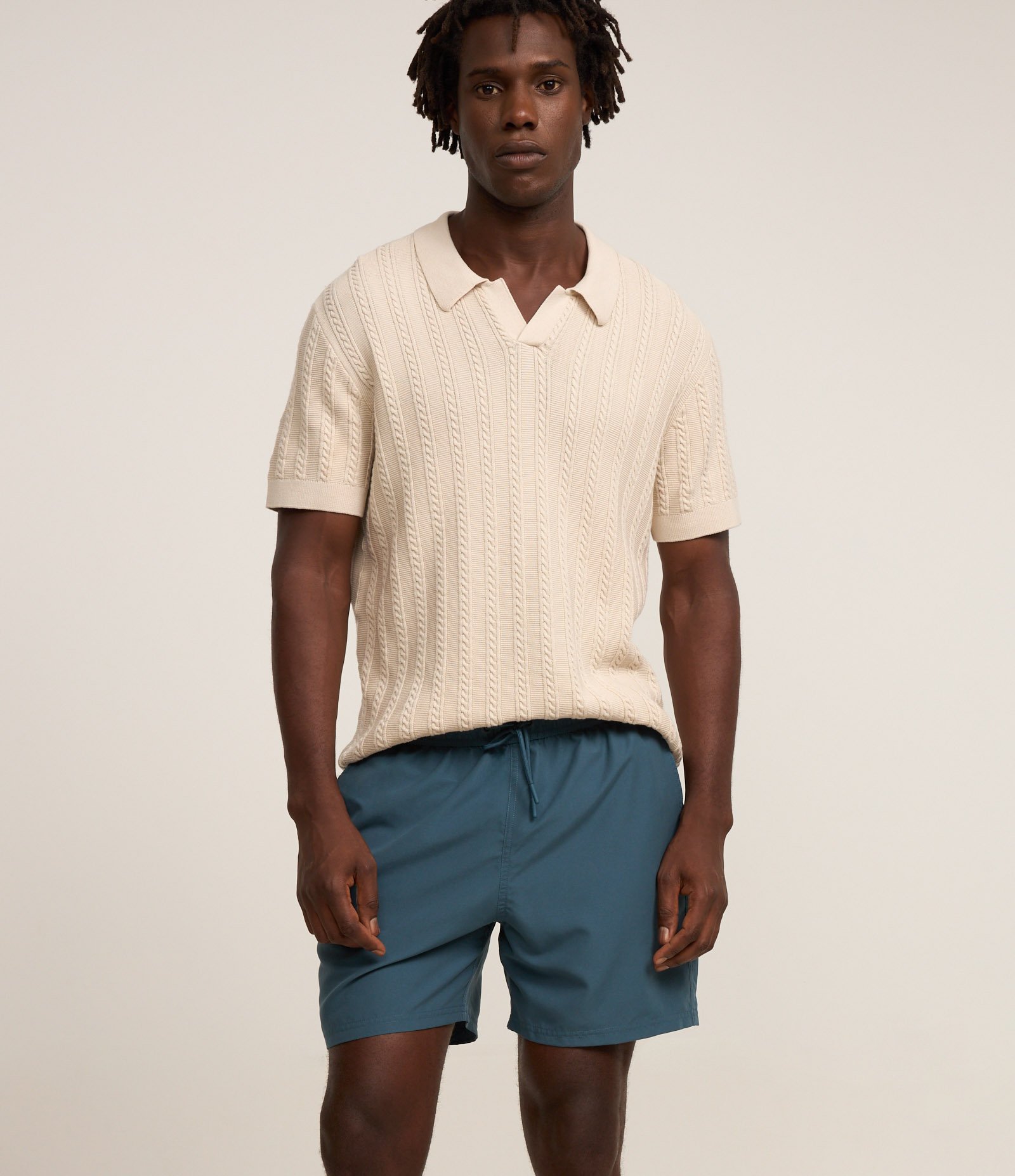 Bermuda de Banho em Microfibra com Cós Elástico e Bolsos Azul Esverdeado 3