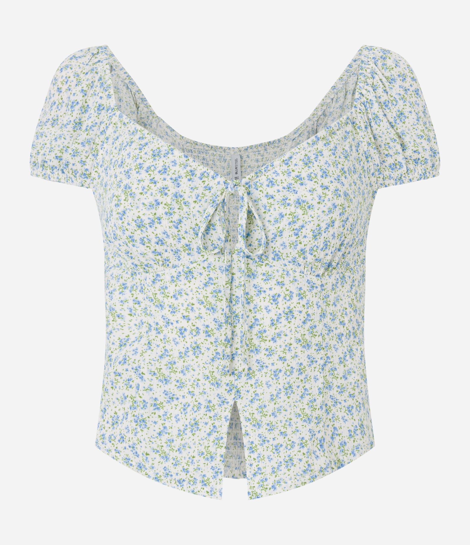 Blusa em Viscose Floral Liberty com Amarração e Abertura Frontal Branco 6