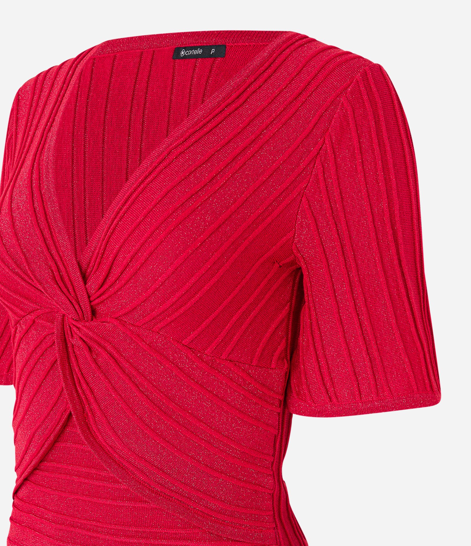 Blusa em Tricô com Fio Metalizado e Busto Torcido Vermelho 4