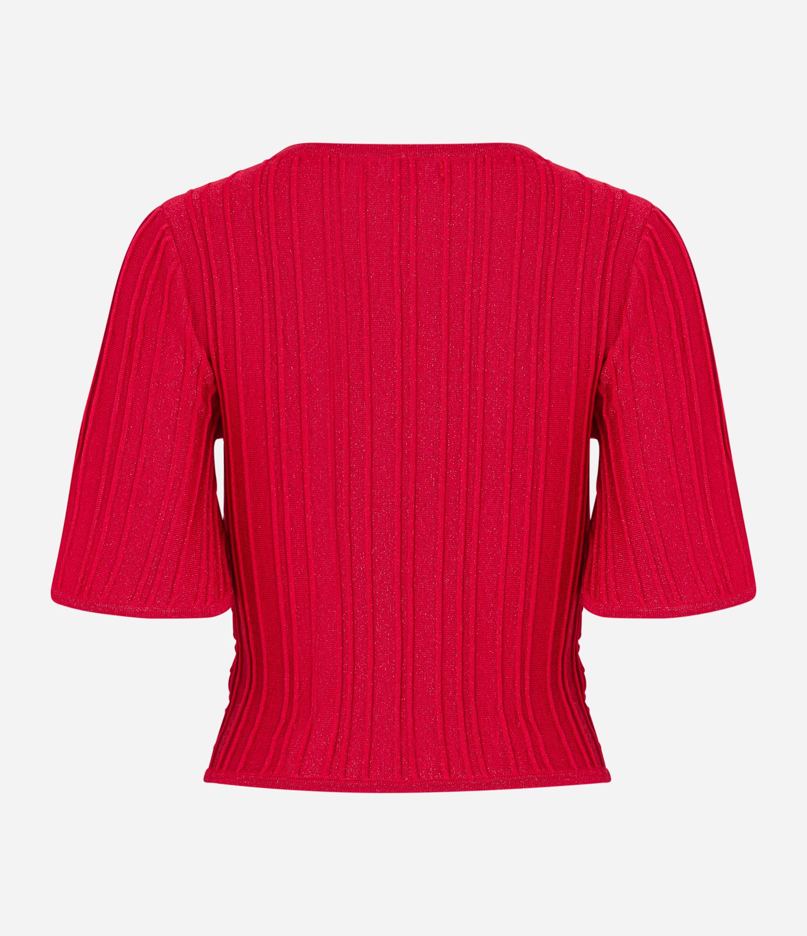 Blusa em Tricô com Fio Metalizado e Busto Torcido Vermelho 5